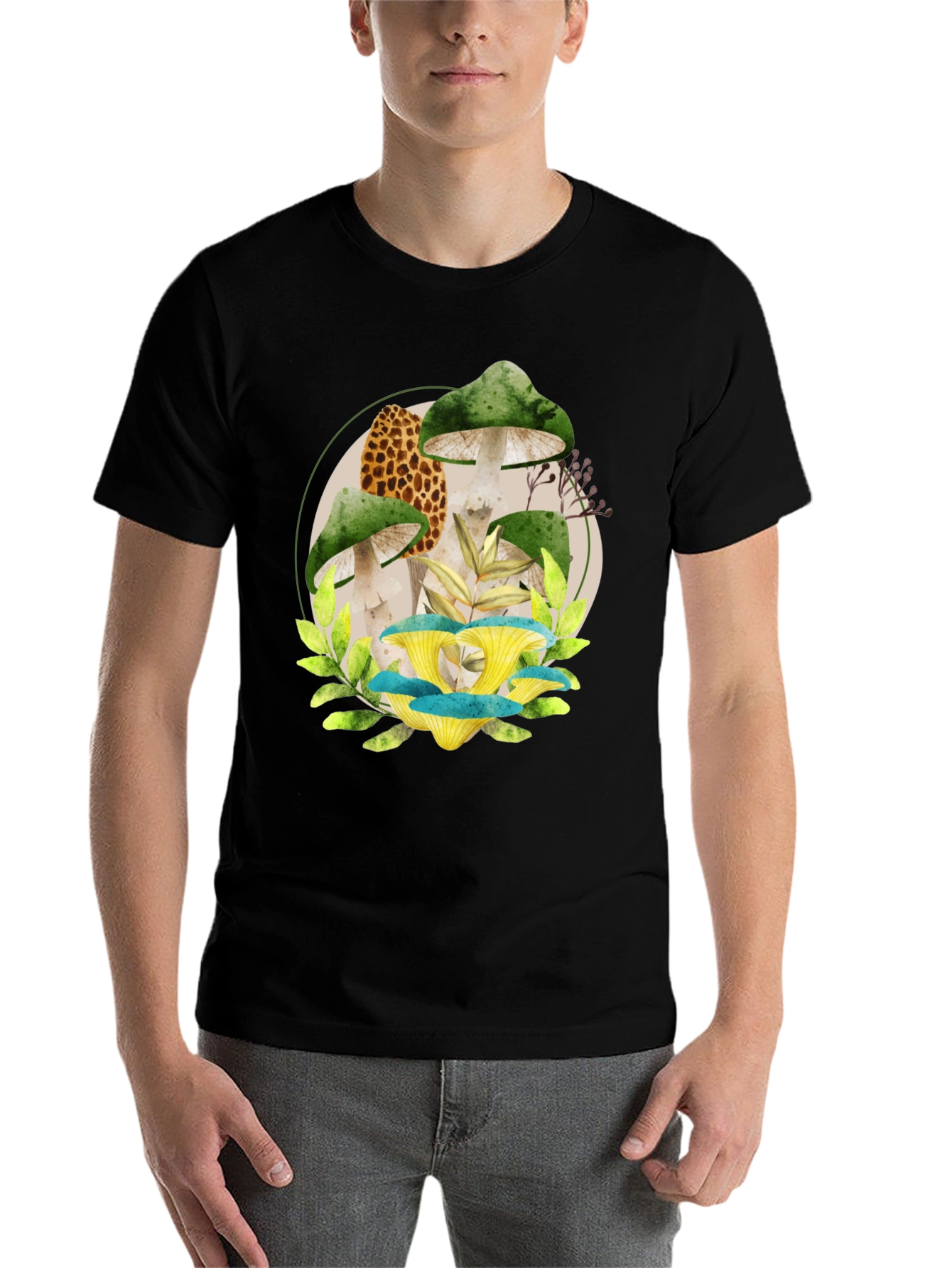 Black Mushroom Graphic Tee - Unique Nature Design view 7