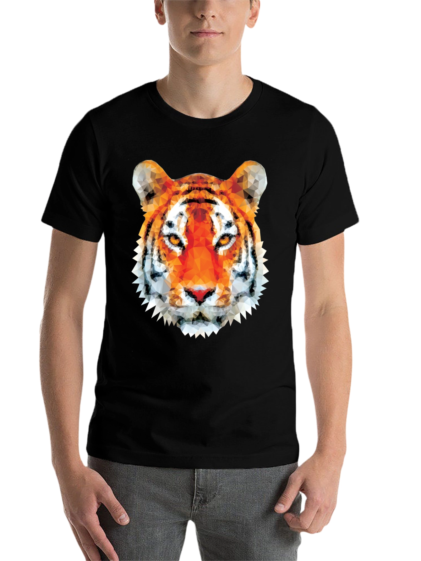 Black Geometric Tiger Graphic Tee - Modern Animal Print view 7