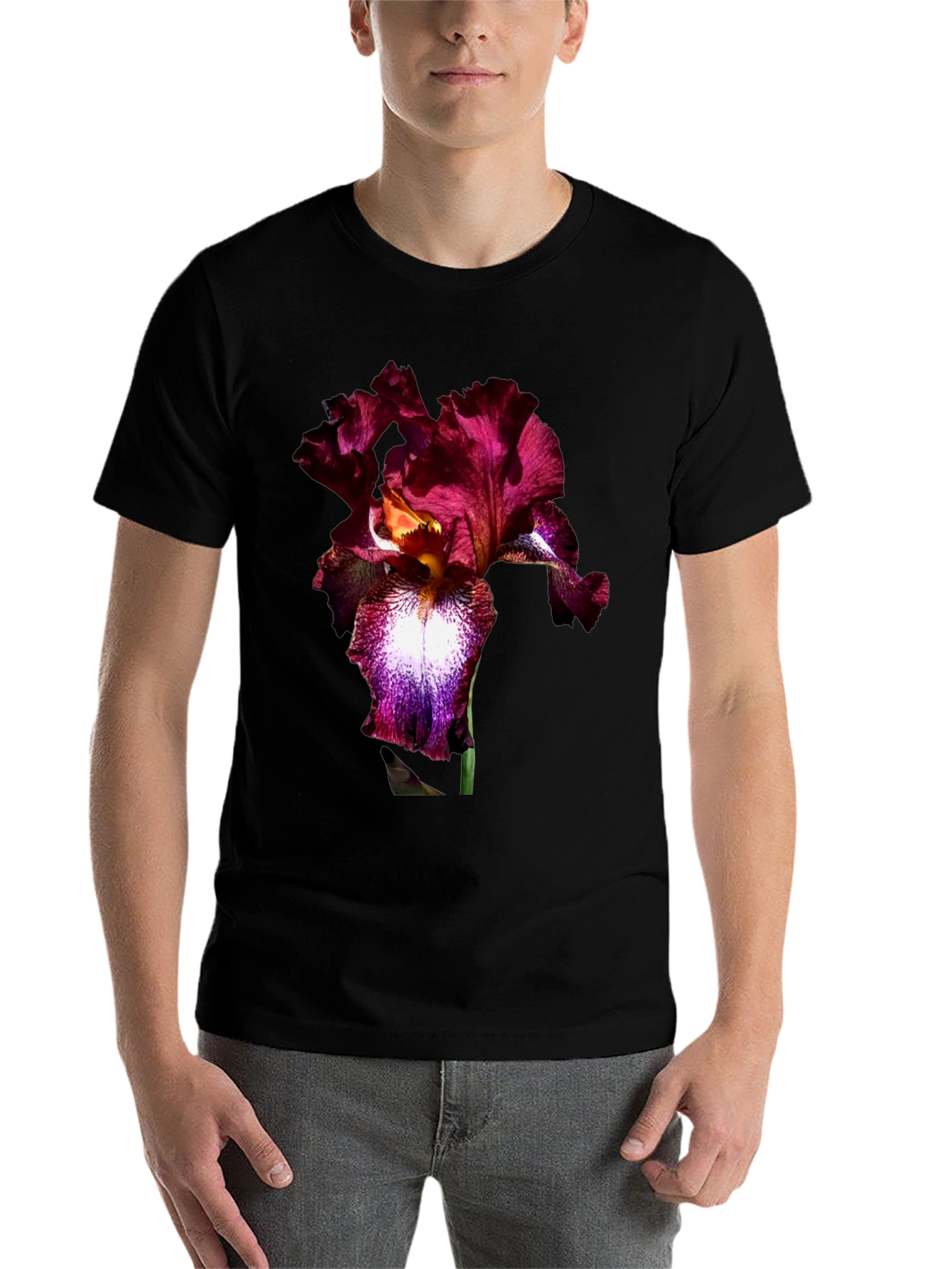 Black Floral Iris Print Black T-Shirt view 7