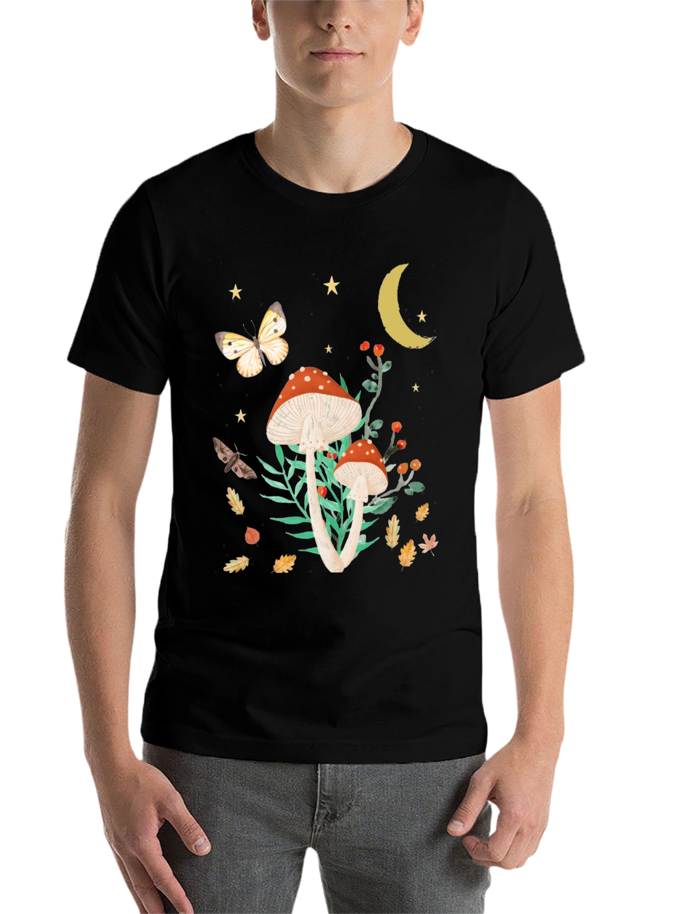 Black Mushroom Butterfly Graphic Tee view 7