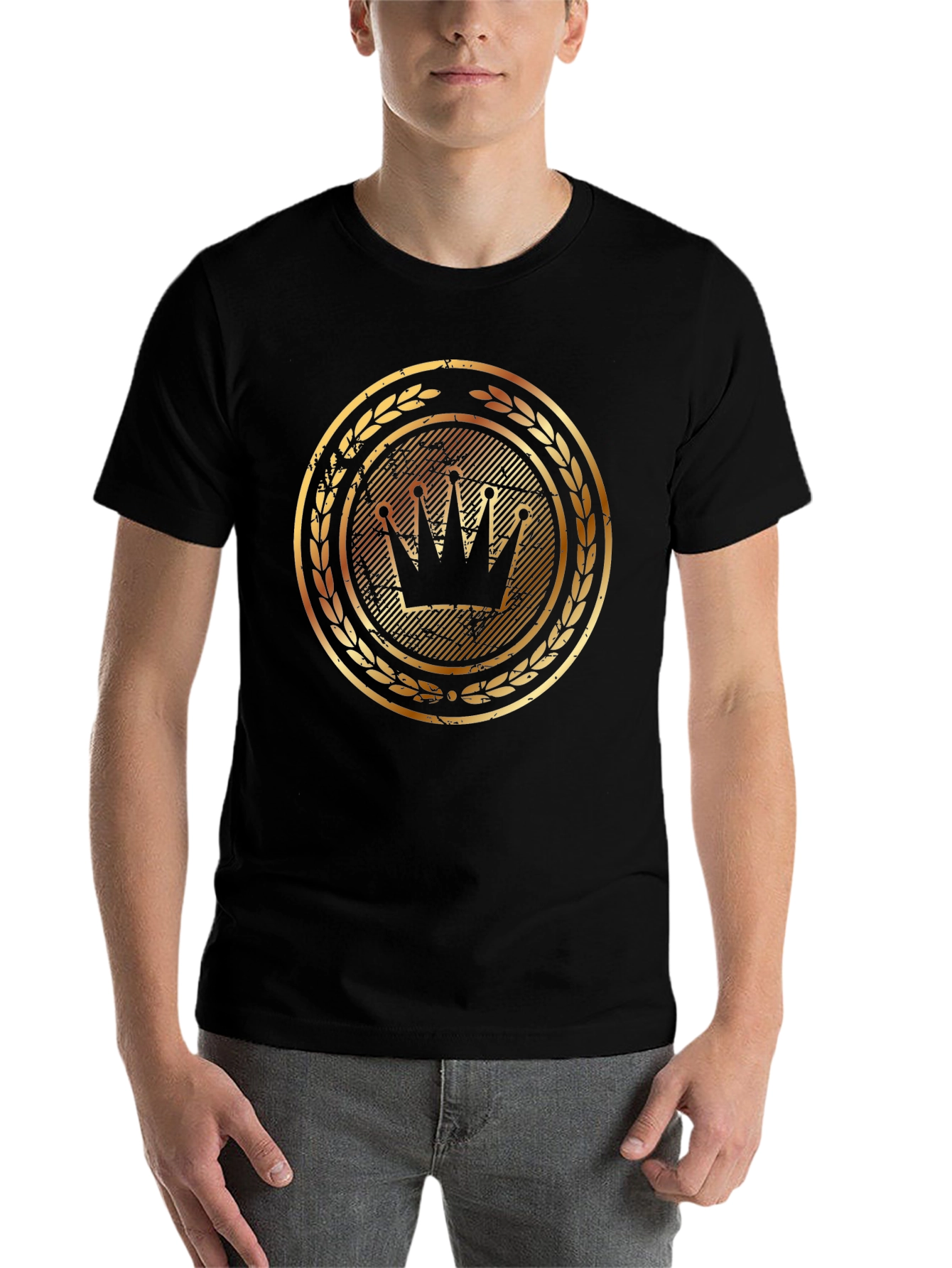 Black Golden Crown Graphic Tee - Stylish Men's Black T-Shirt view 7