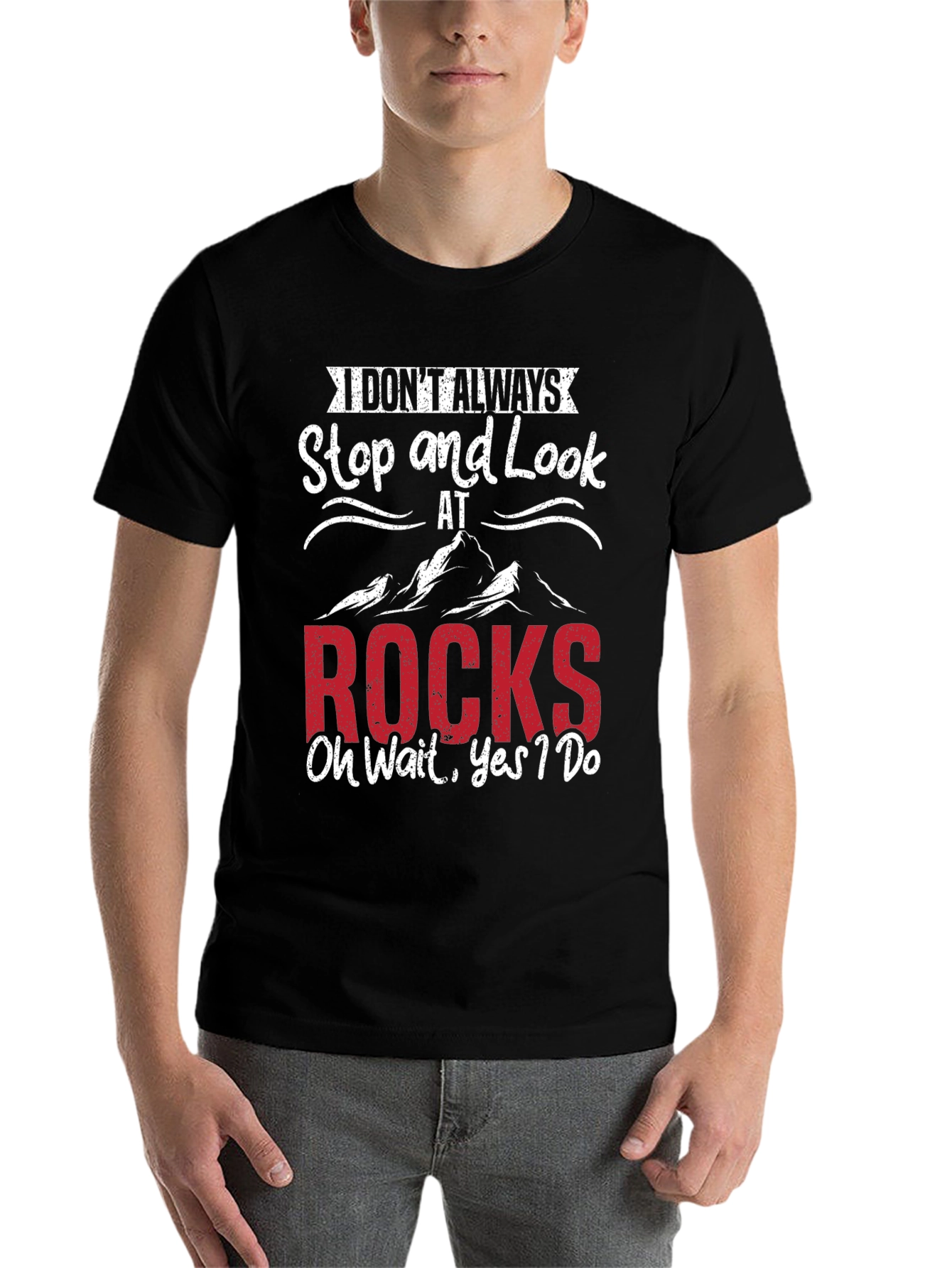 Black Funny Rock Lover T-Shirt - I Don't Always Stop & Look view 7