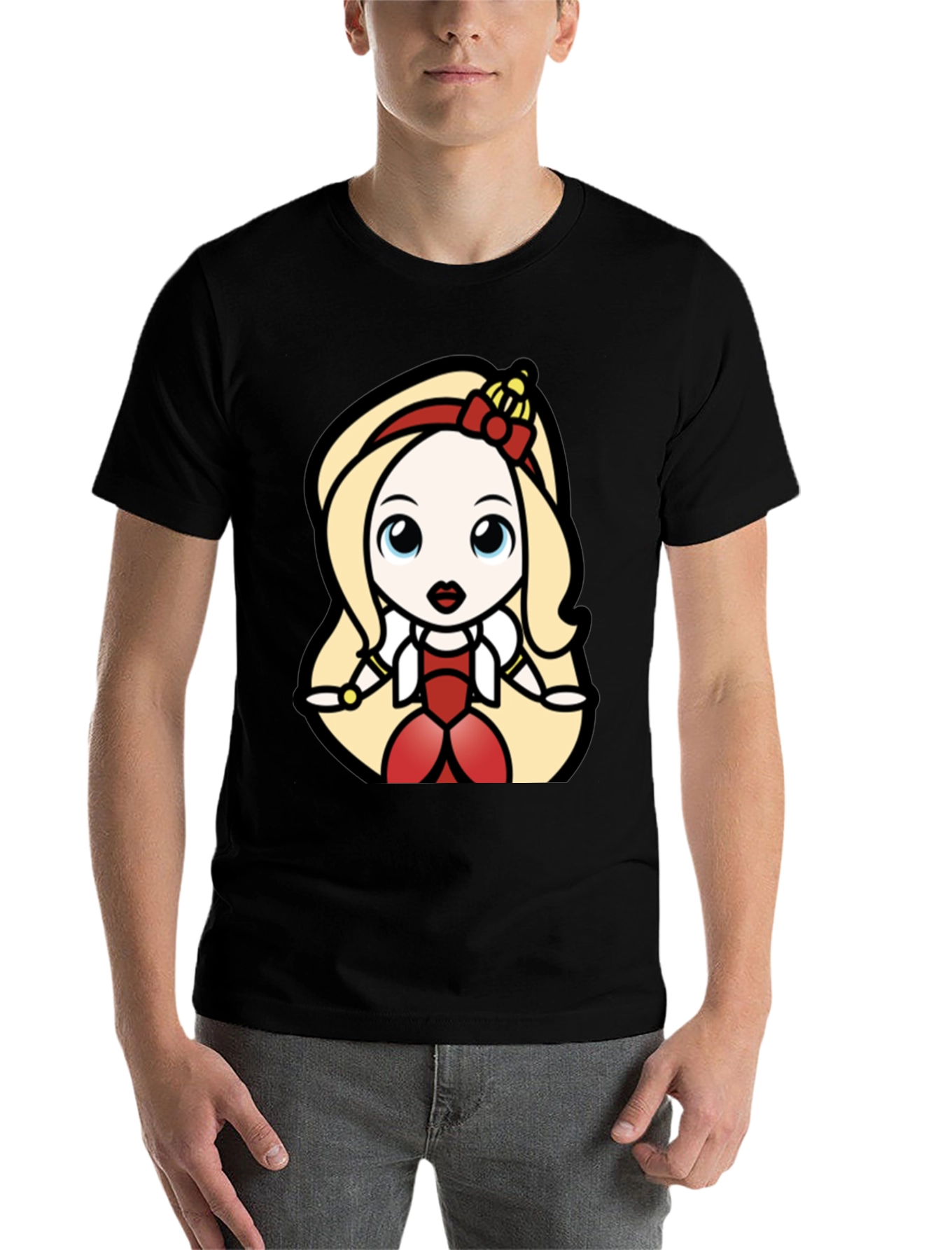 Black Princess Cartoon Graphic Tee - Black Cotton T-Shirt view 7