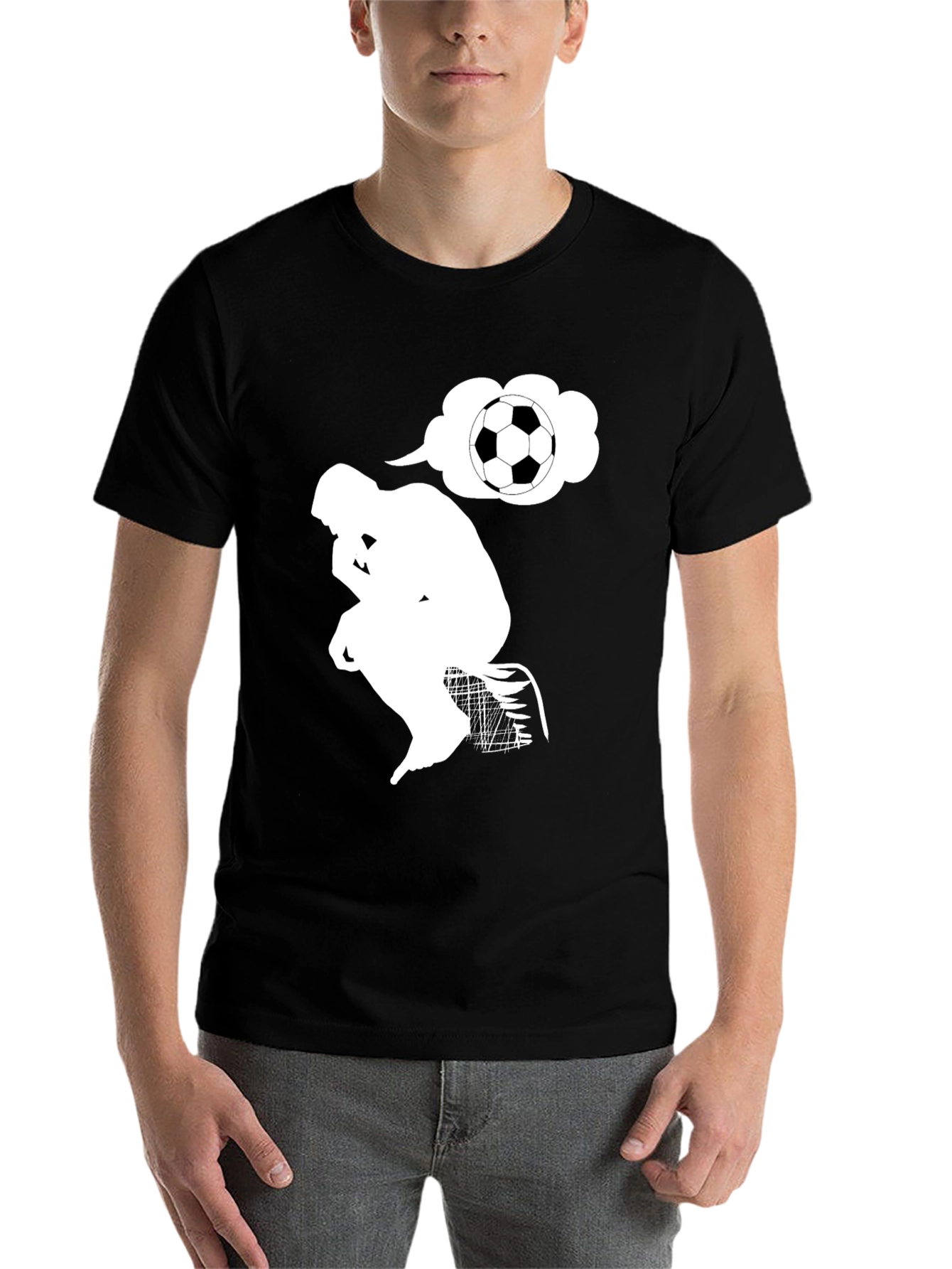 Black Philosophical Soccer Tee - Thinker with Ball view 7