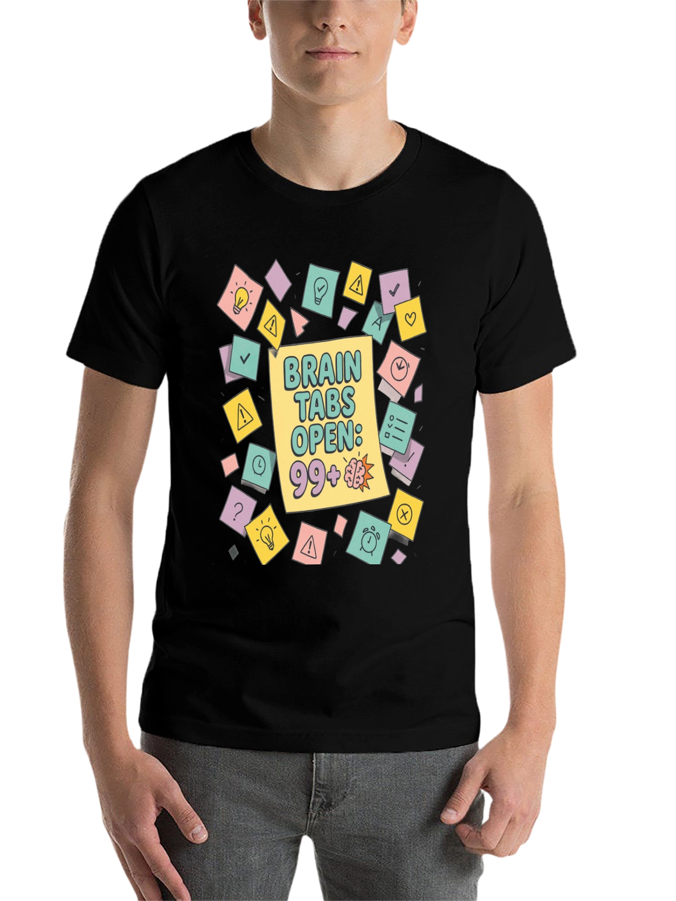 Black Brain Tabs Open T-Shirt - Clever Graphic Tee view 7
