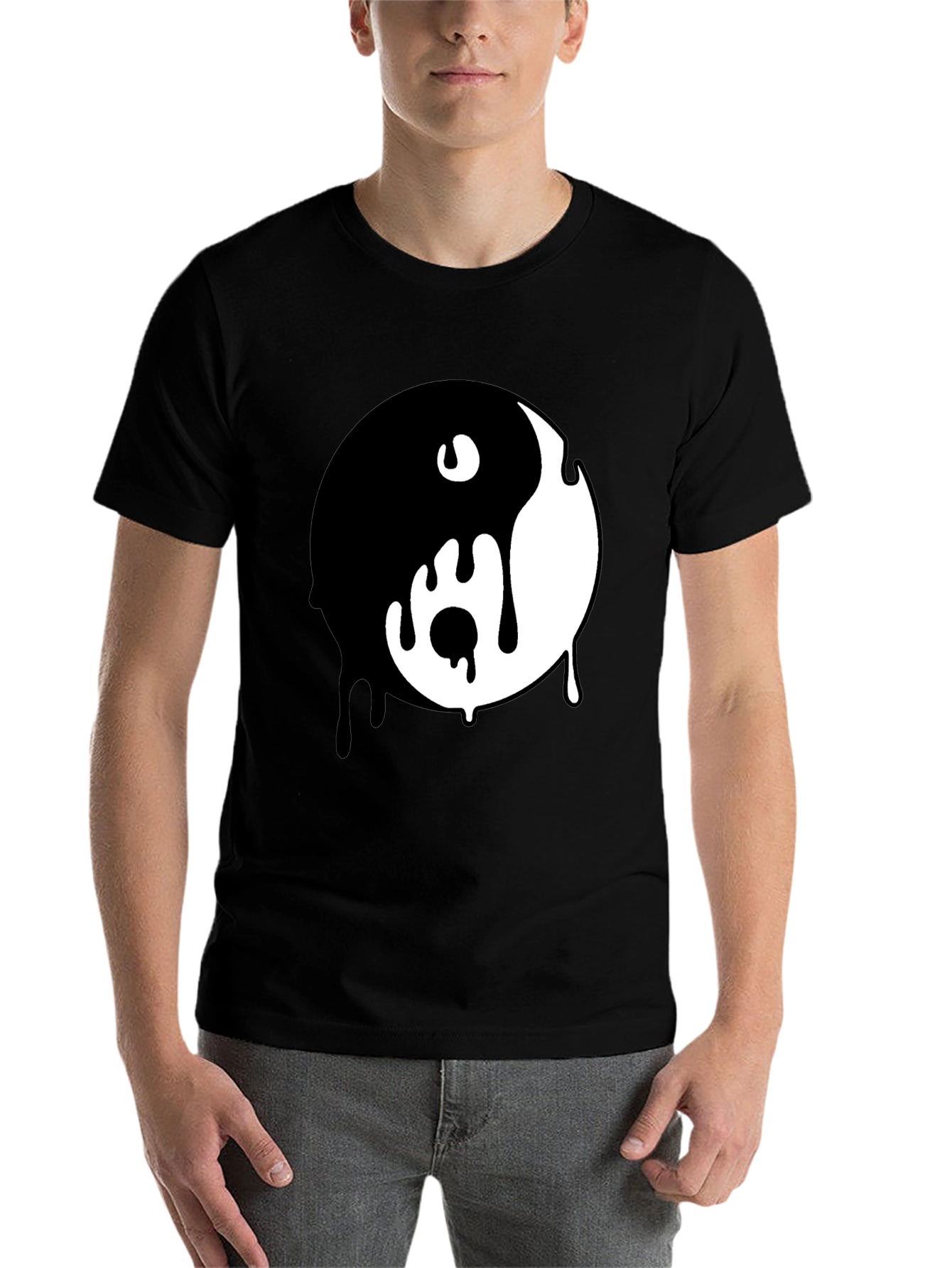 Black Dripping Yin Yang Graphic Tee - Black Cotton Blend view 7