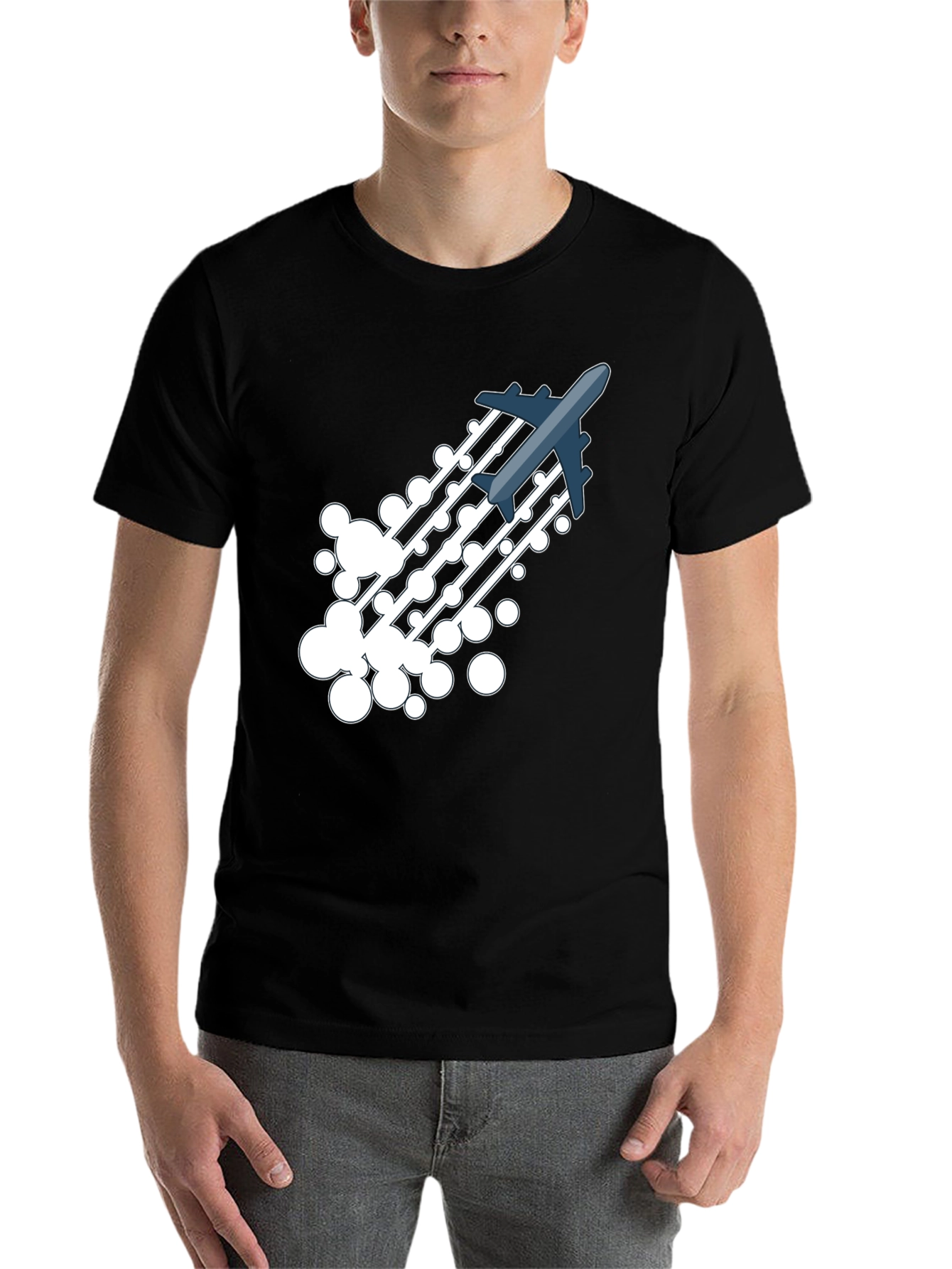 Black Airplane Trail Graphic Tee - Black Cotton Blend Shirt view 7