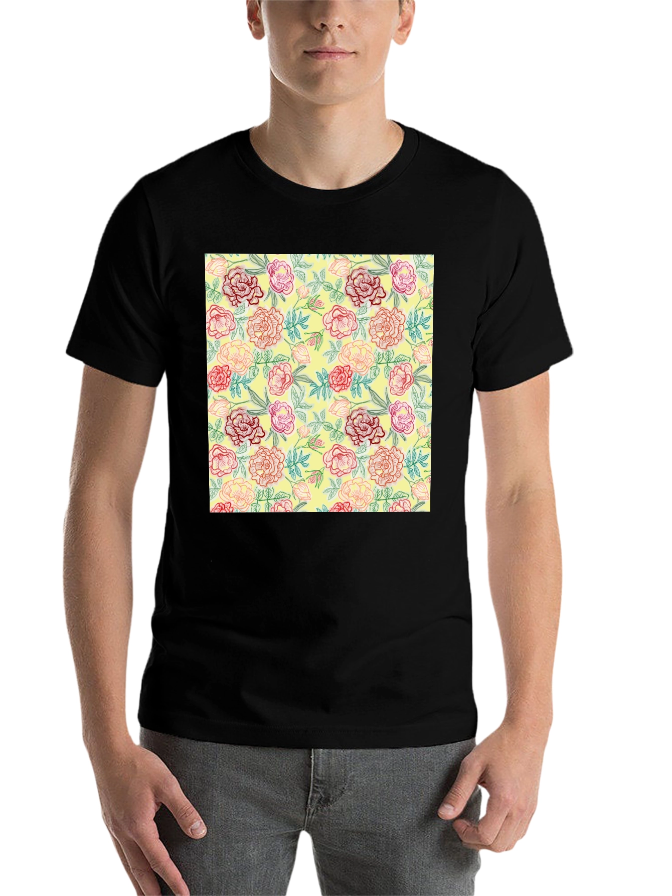 Black Floral Print Crew Neck T-Shirt view 7
