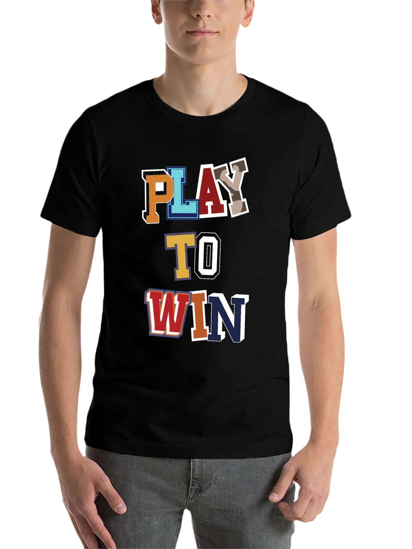 Black Play To Win Graphic Tee - Men's Cotton Blend T-Shirt view 7