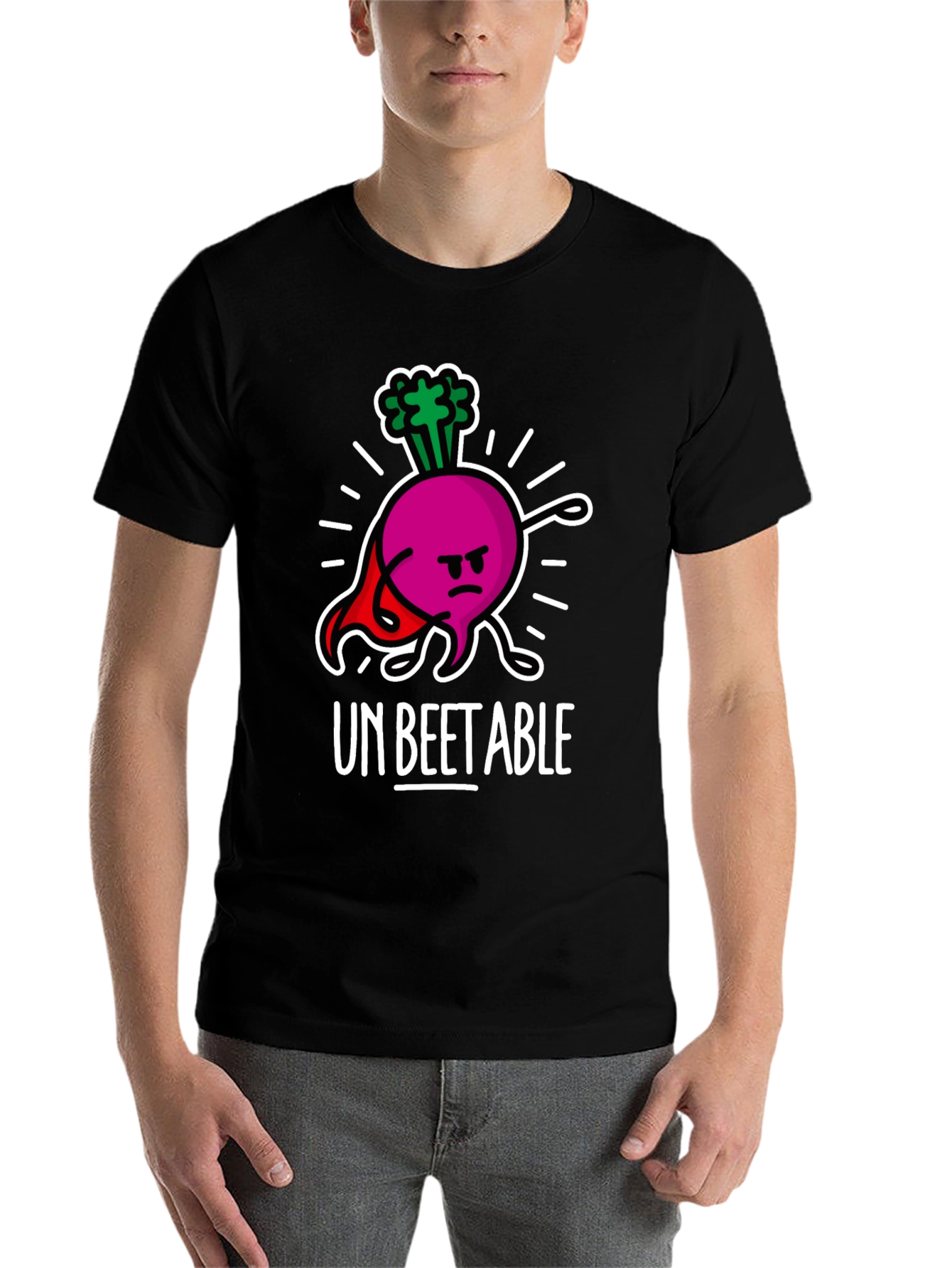 Black Un-Beetable Humor Tee: Super Beet Graphic T-Shirt view 7