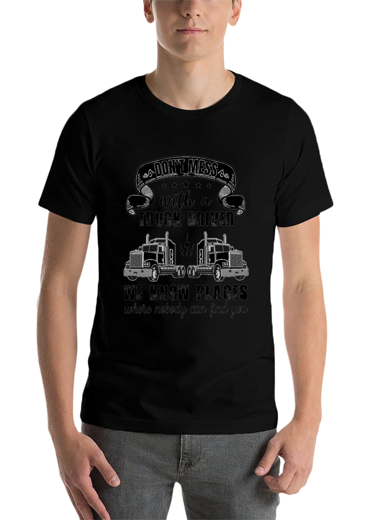 Black Don't Mess With a Truck Driver T-Shirt view 7
