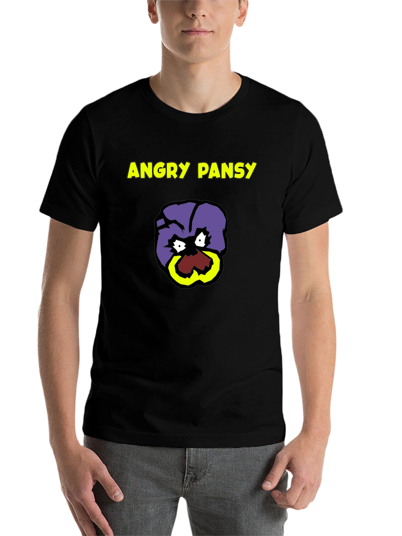 Black Angry Pansy Graphic Tee - Bold Humor T-Shirt view 7