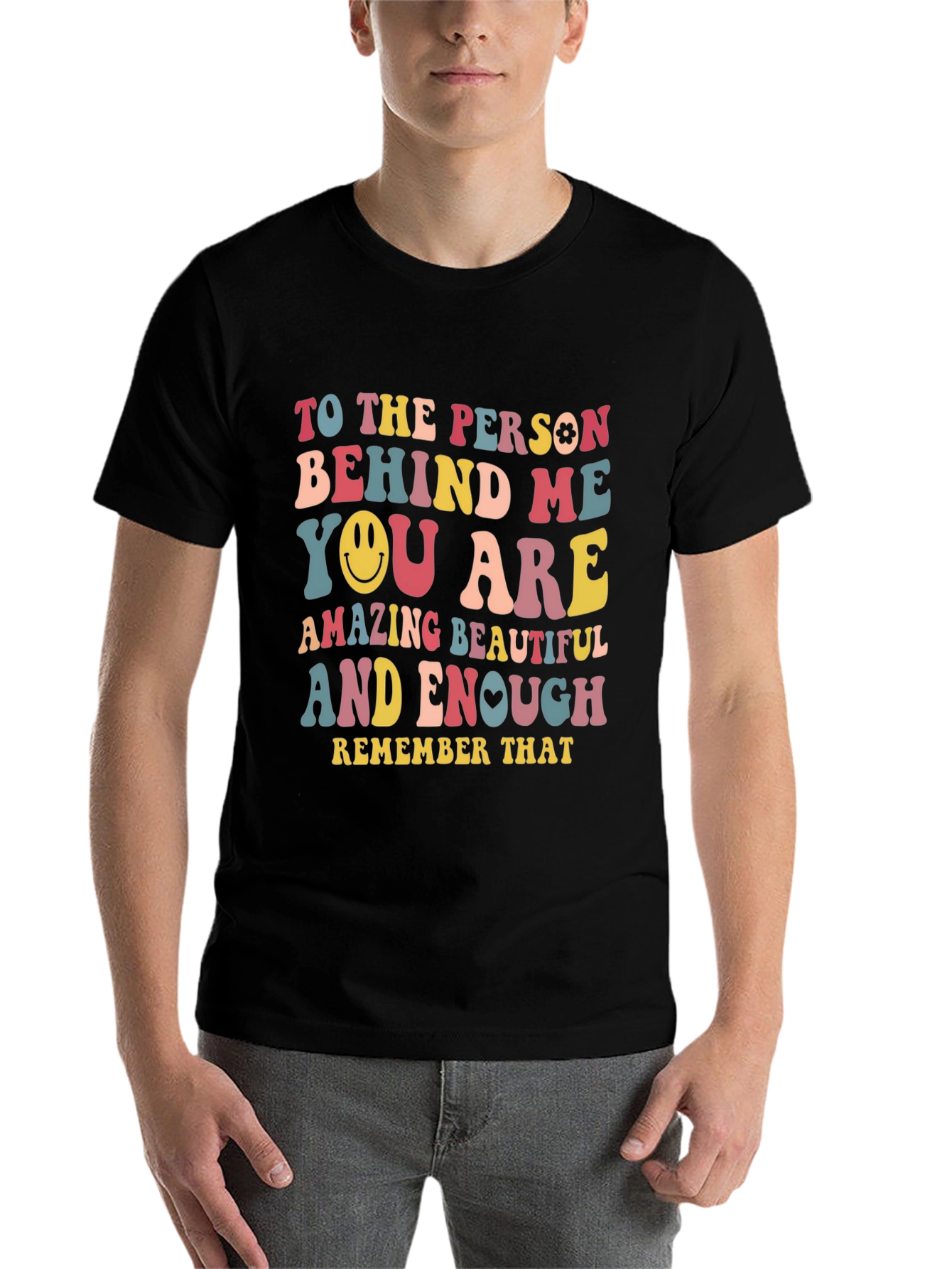 Black Inspirational Graphic T-Shirt - You are Amazing Beautiful Enough view 7
