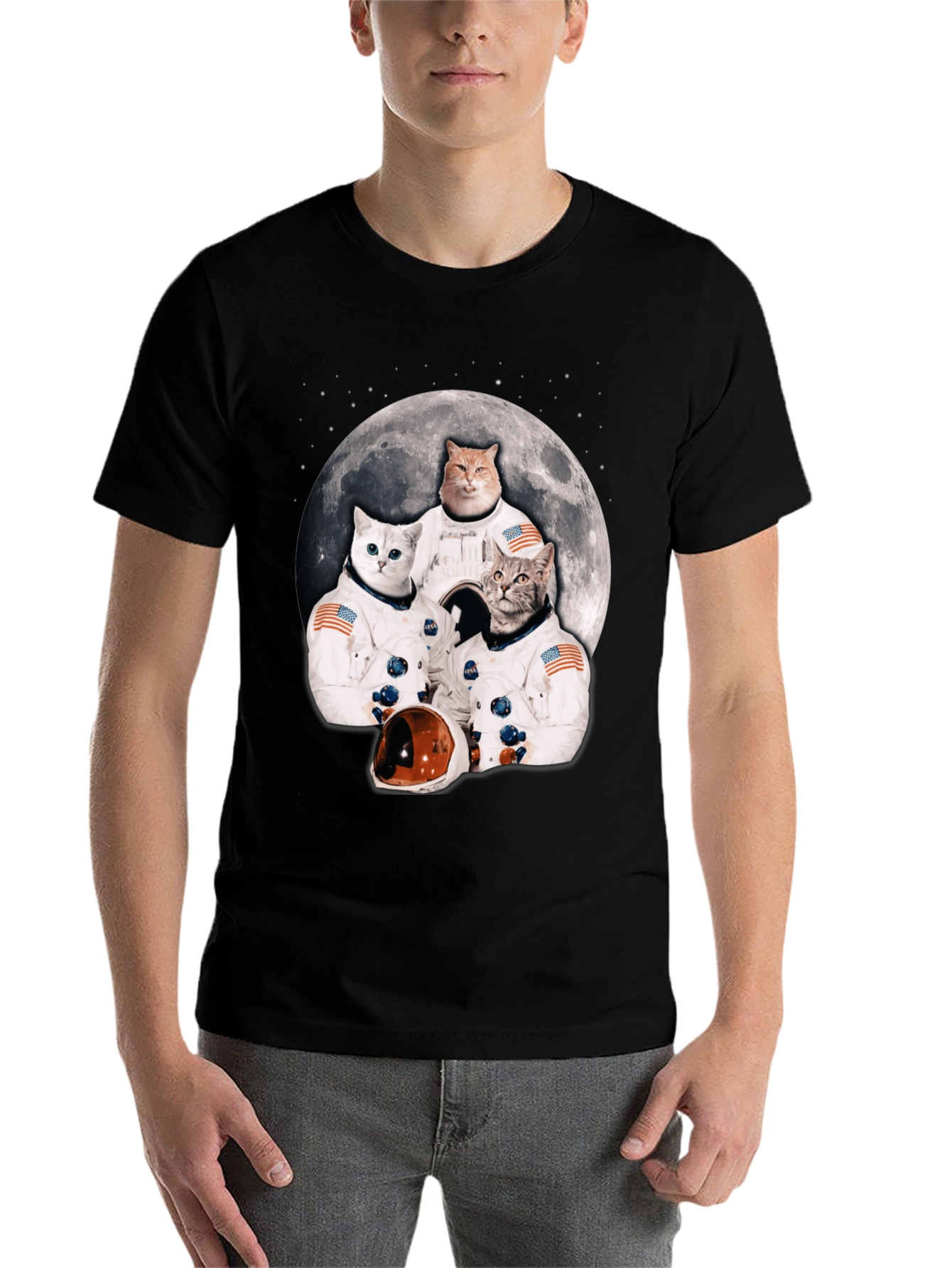 Black Cats in Space T-Shirt - Novelty Crew Tee view 7