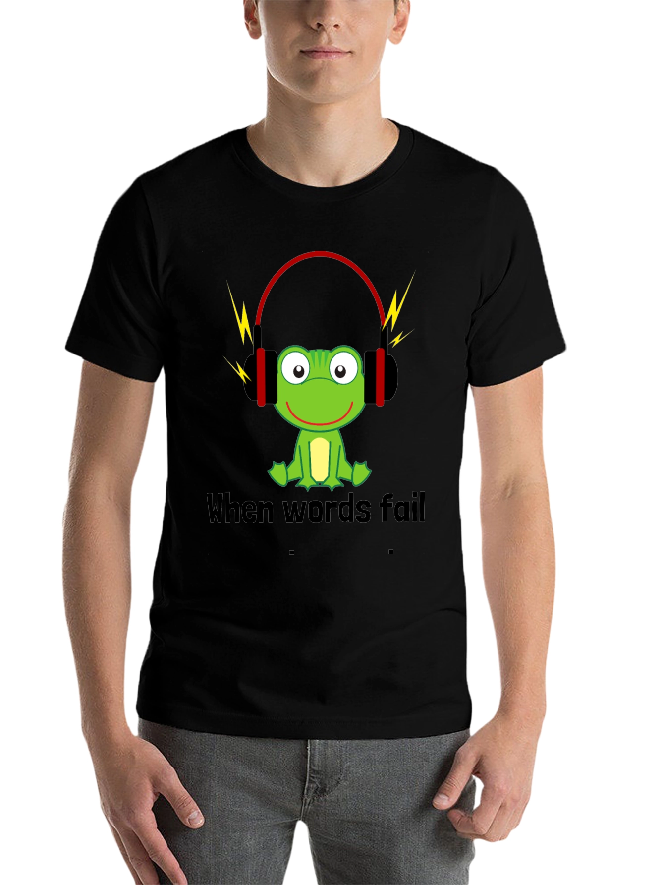Black Funny Frog Music T-Shirt - When Words Fail, Music Speaks view 7