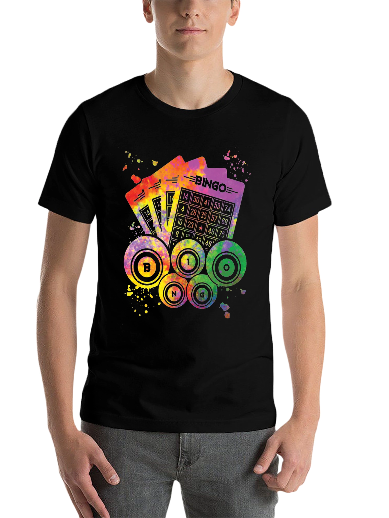 Black Colorful Bingo T-Shirt - Lucky Numbers Tee view 7