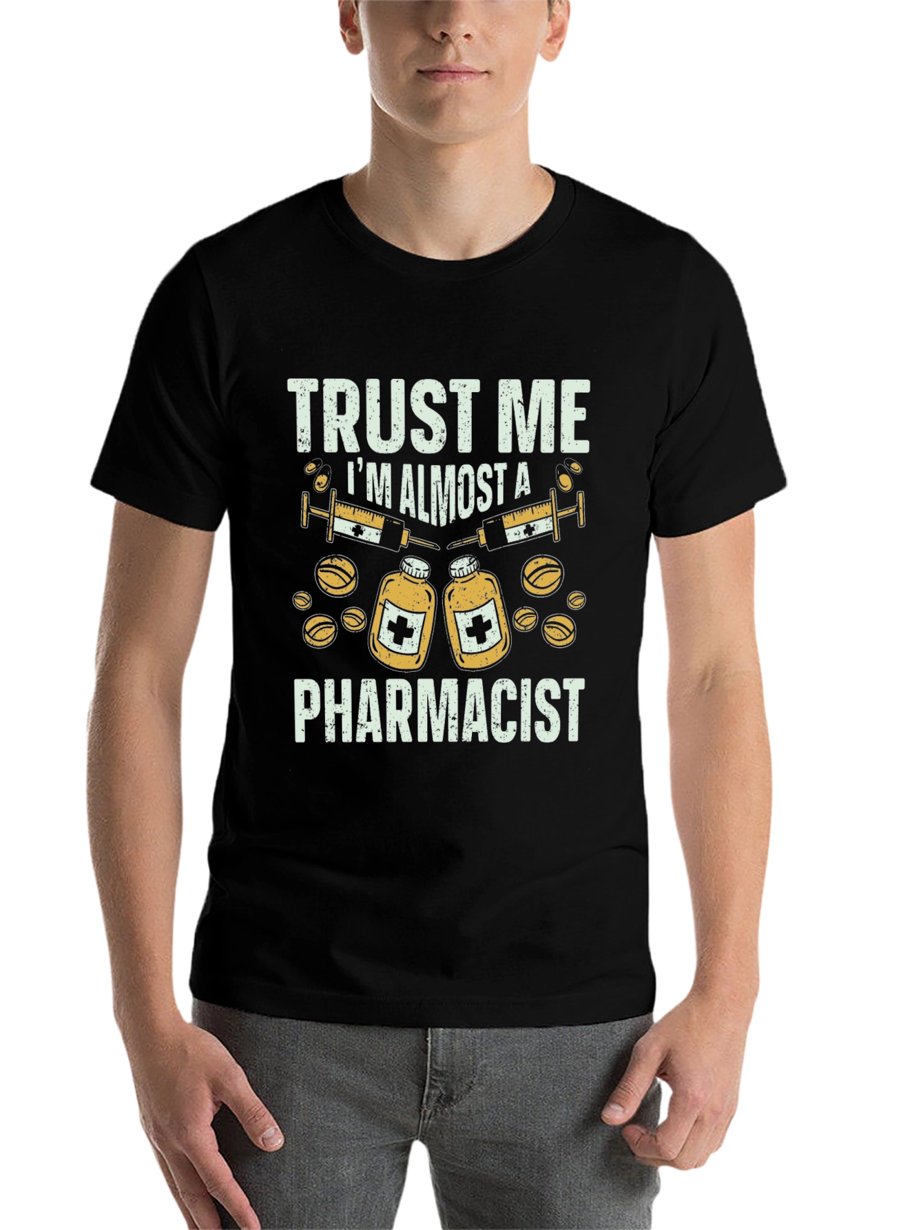 Black Trust Me I'm Almost A Pharmacist T-Shirt view 7