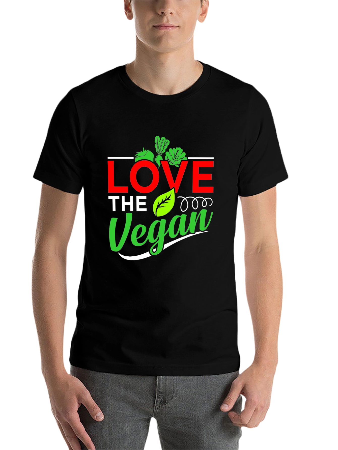 Black Love The Vegan Graphic Tee - Unisex Black T-Shirt view 7
