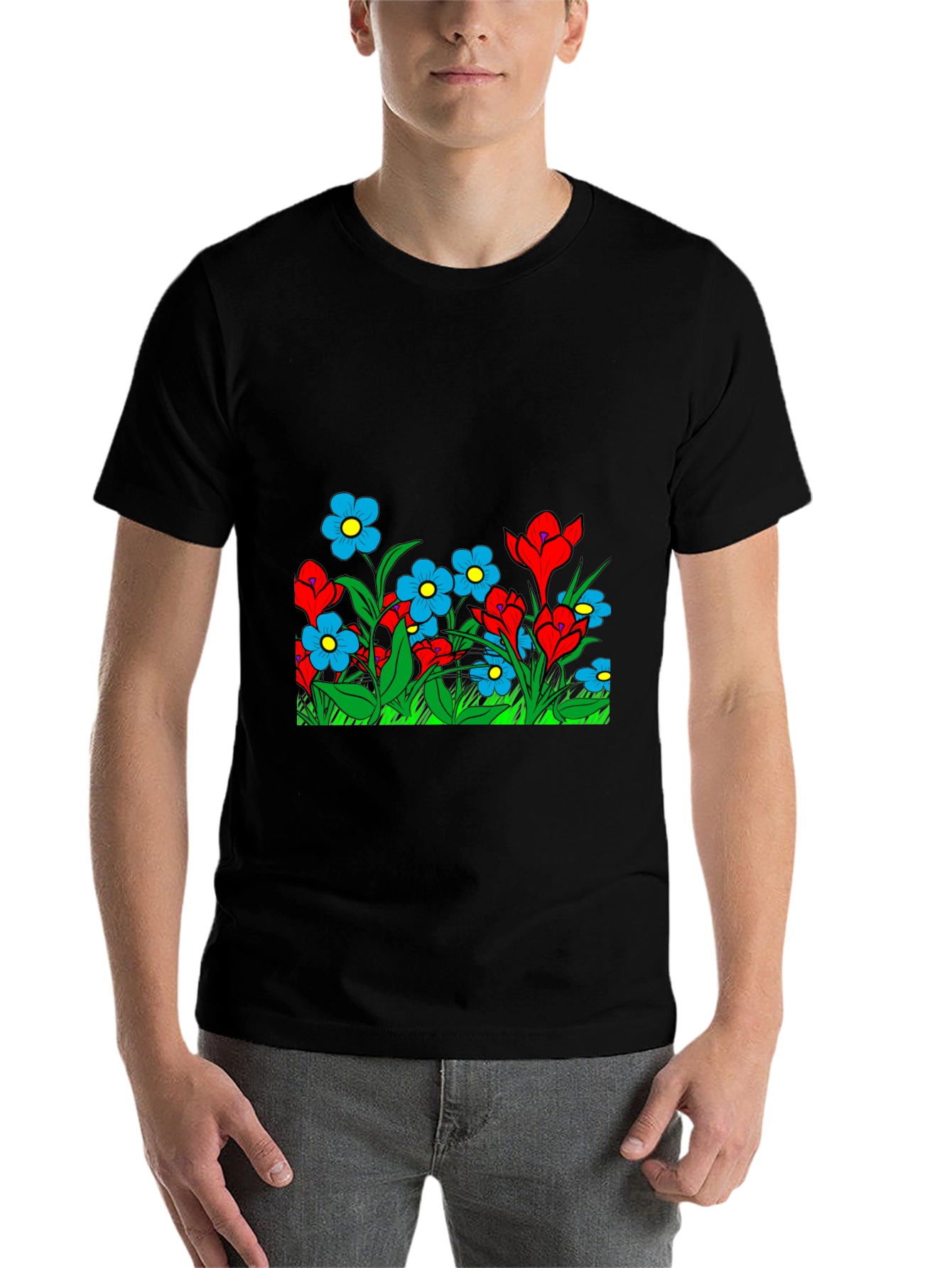 Black Floral Graphic Black T-Shirt view 7