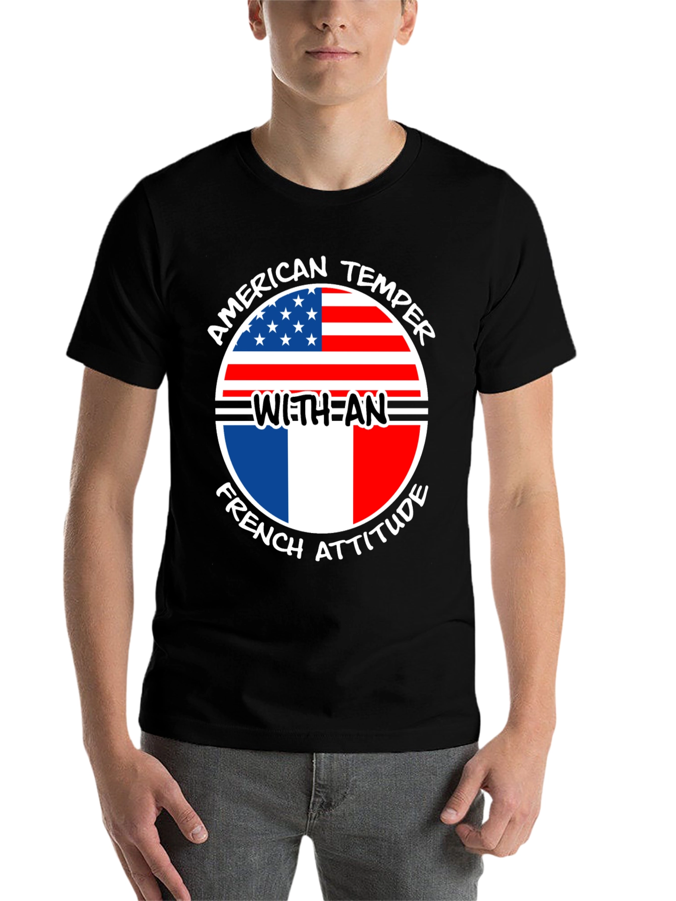 Black American Temper French Attitude T-Shirt view 7