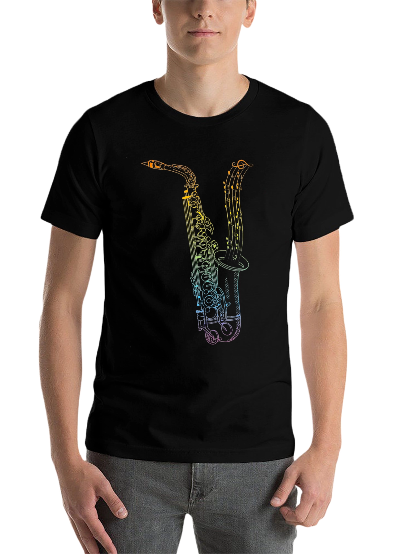 Black Saxophone Music Notes Graphic Tee view 7
