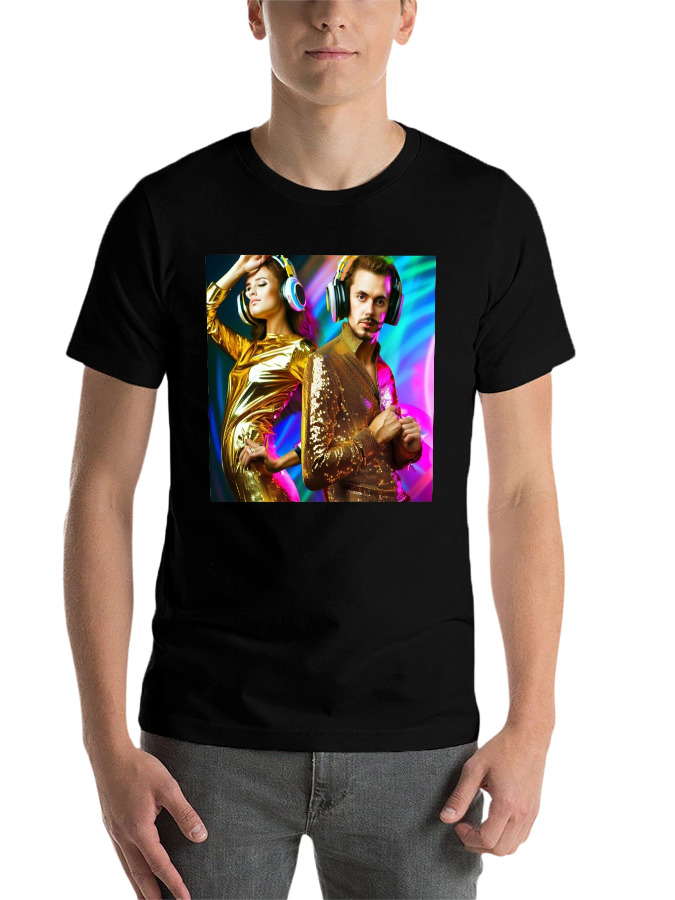 Black Retro Disco Couple Graphic T-Shirt view 7
