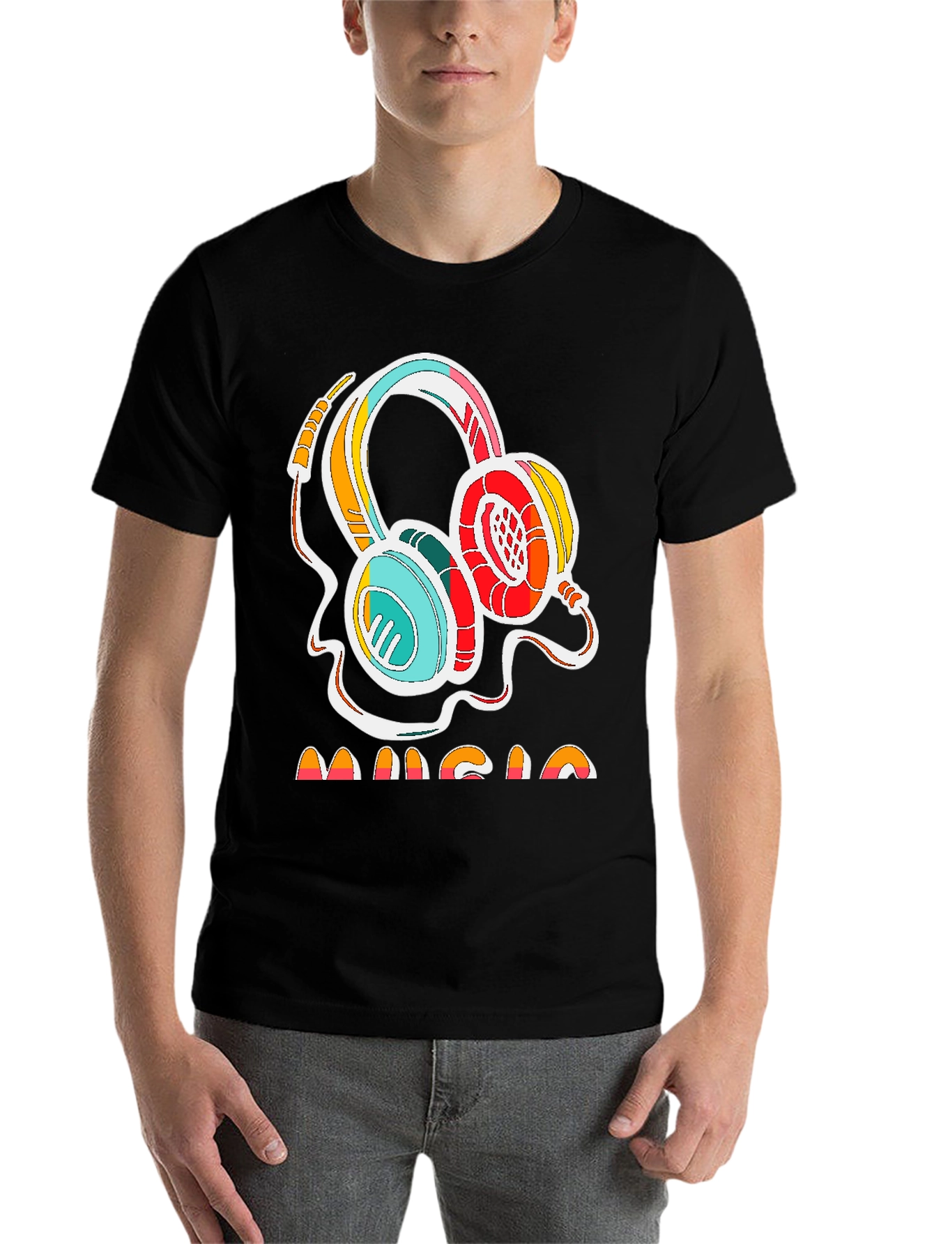 Black Retro Music Headphones Graphic Tee - Stylish Cotton Shirt view 7