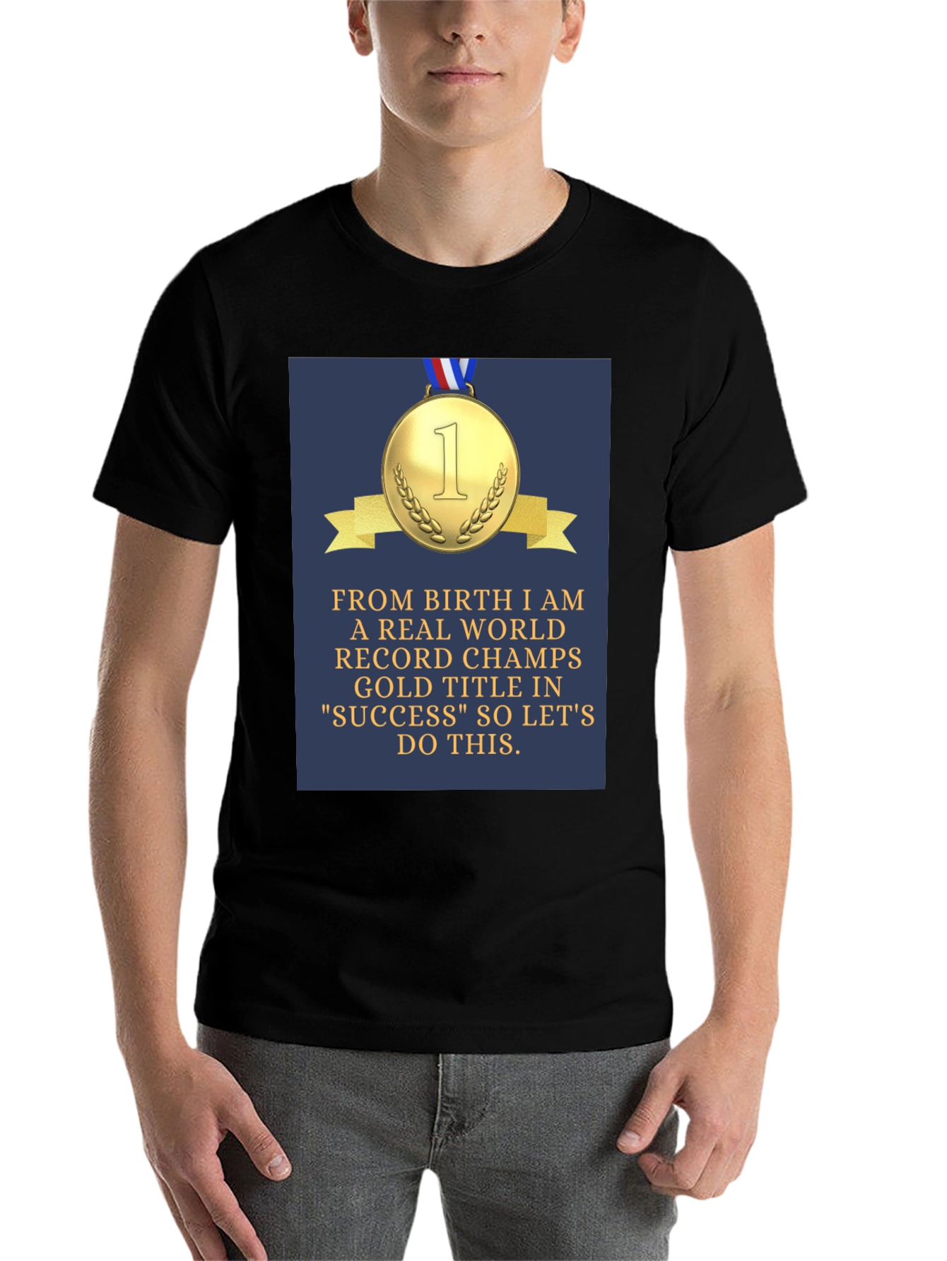 Black Success Champs T-Shirt - Gold Medal Design view 7
