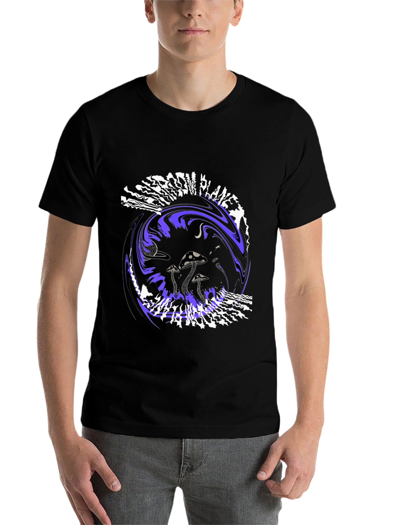 Black Mushroom Planet Graphic Tee - Black Crew Neck T-Shirt view 7
