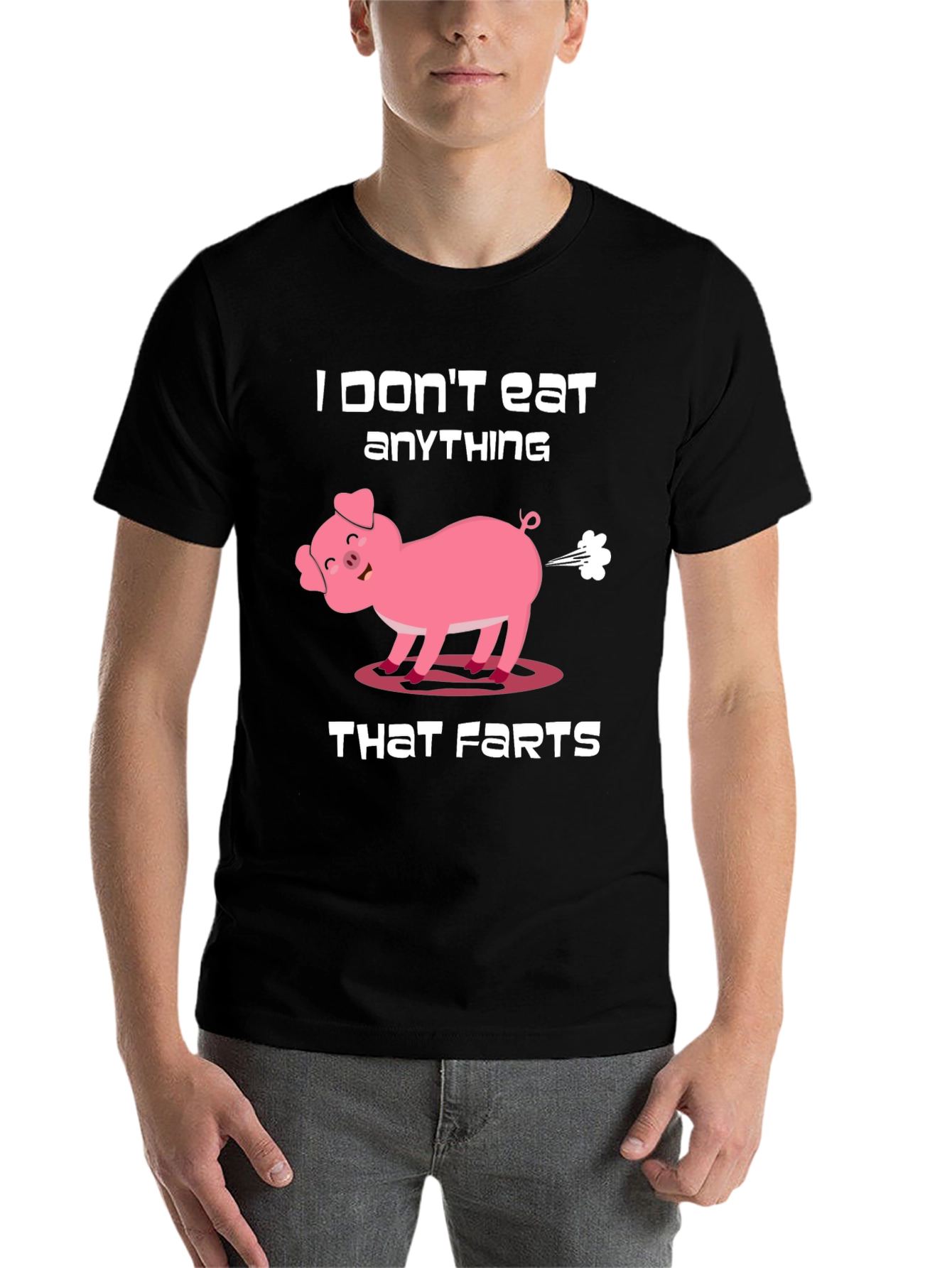 Black Funny Vegan Graphic Tee - I Don't Eat Anything That Farts T-Shirt view 7