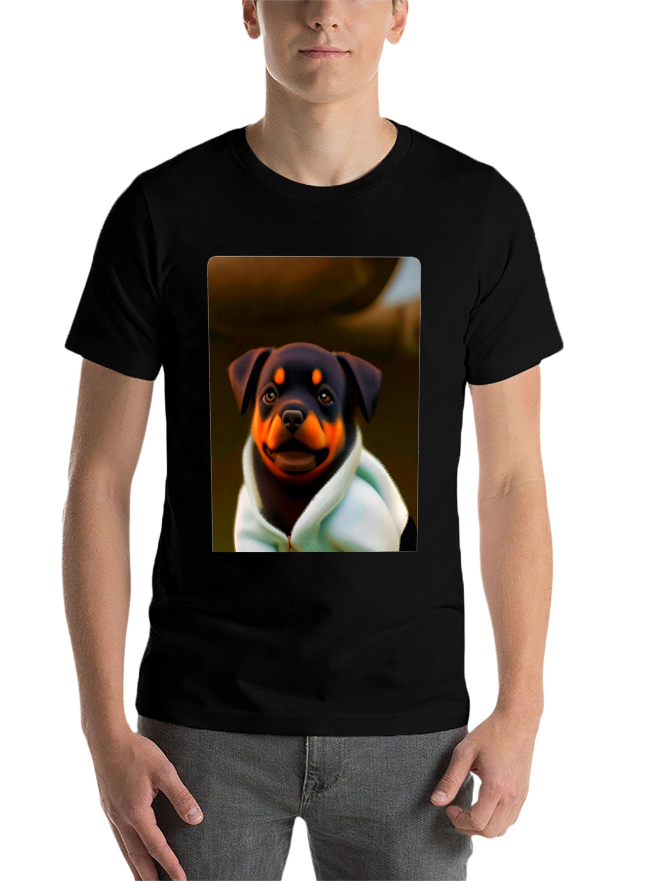 Black Rottweiler Puppy Hoodie T-Shirt - Cute Dog Tee view 7