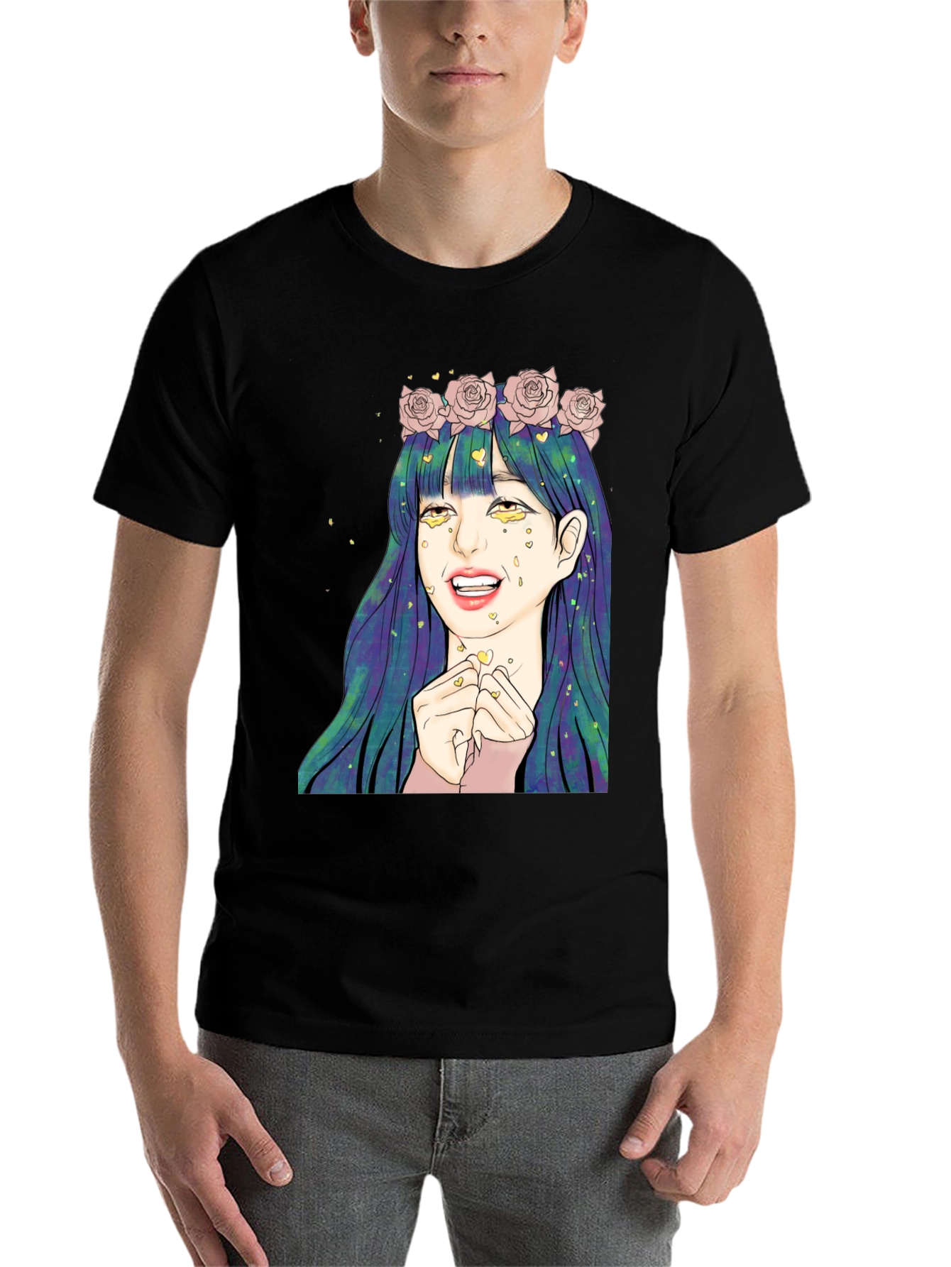 Black Anime Girl Graphic Tee - Black Unisex T-Shirt view 7