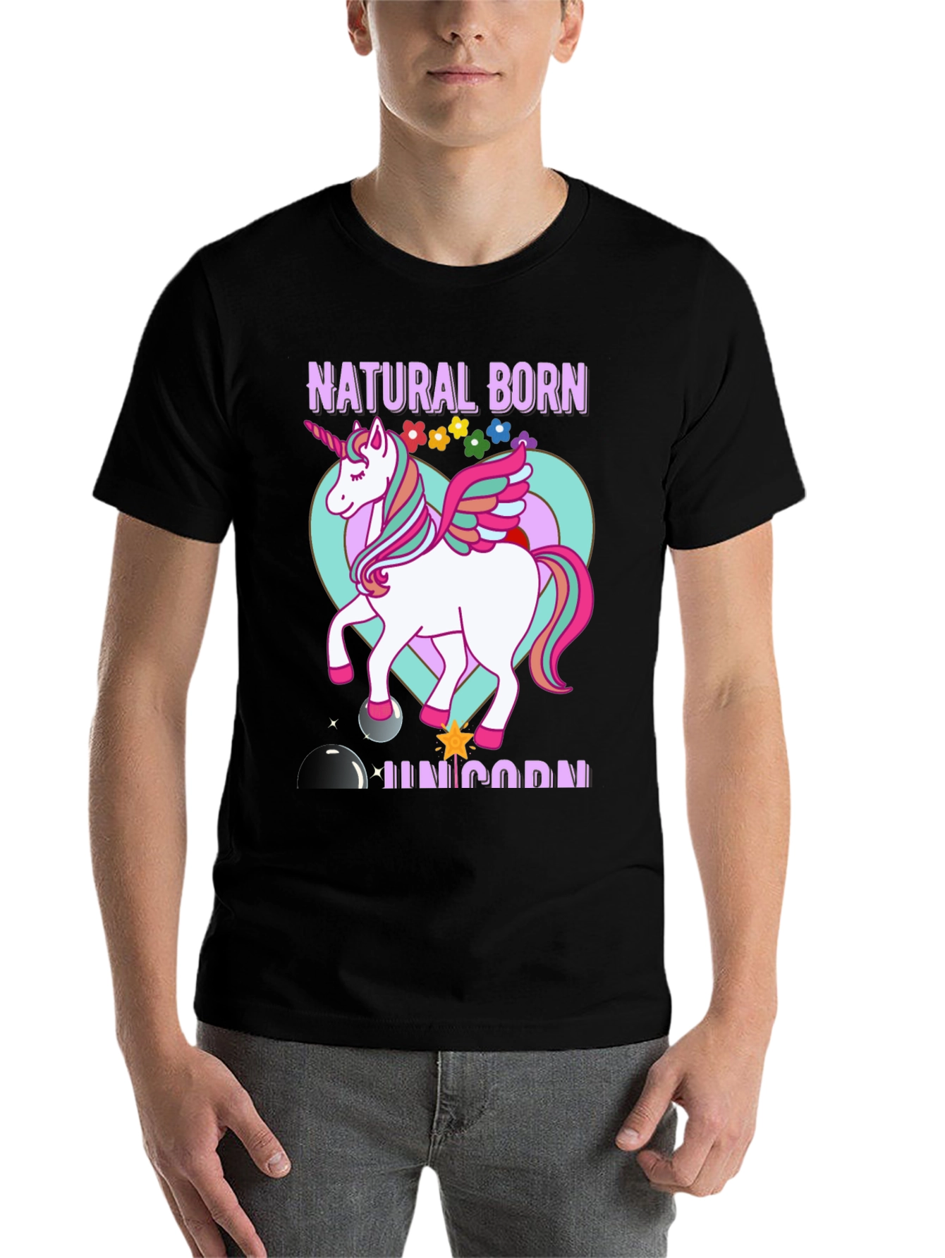 Black Natural Born Unicorn T-Shirt view 7