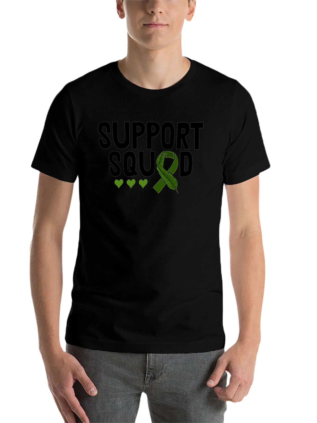 Black Support Squad T-Shirt - Green Ribbon Mental Health view 7
