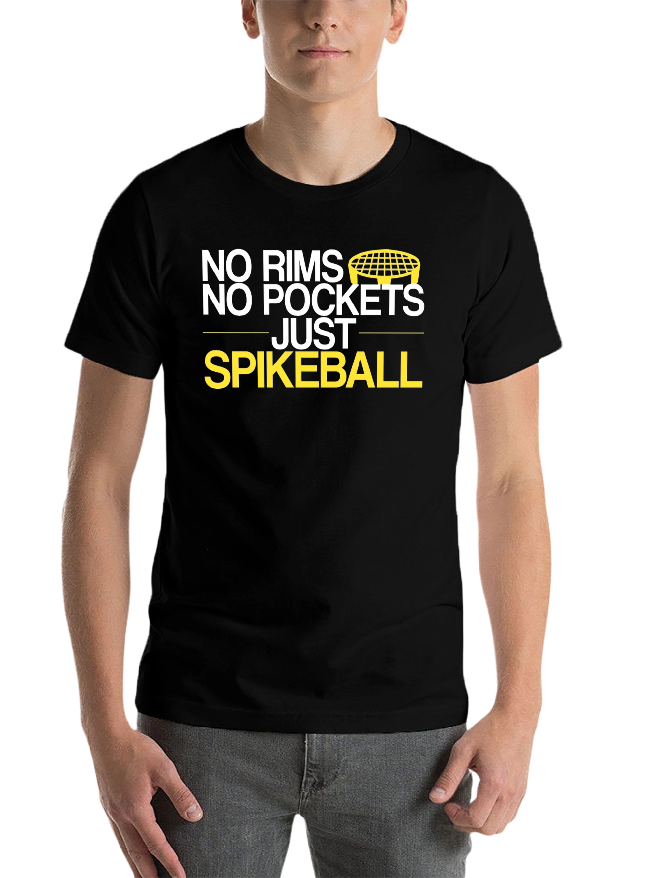 Black No Rims No Pockets Spikeball T-Shirt view 7