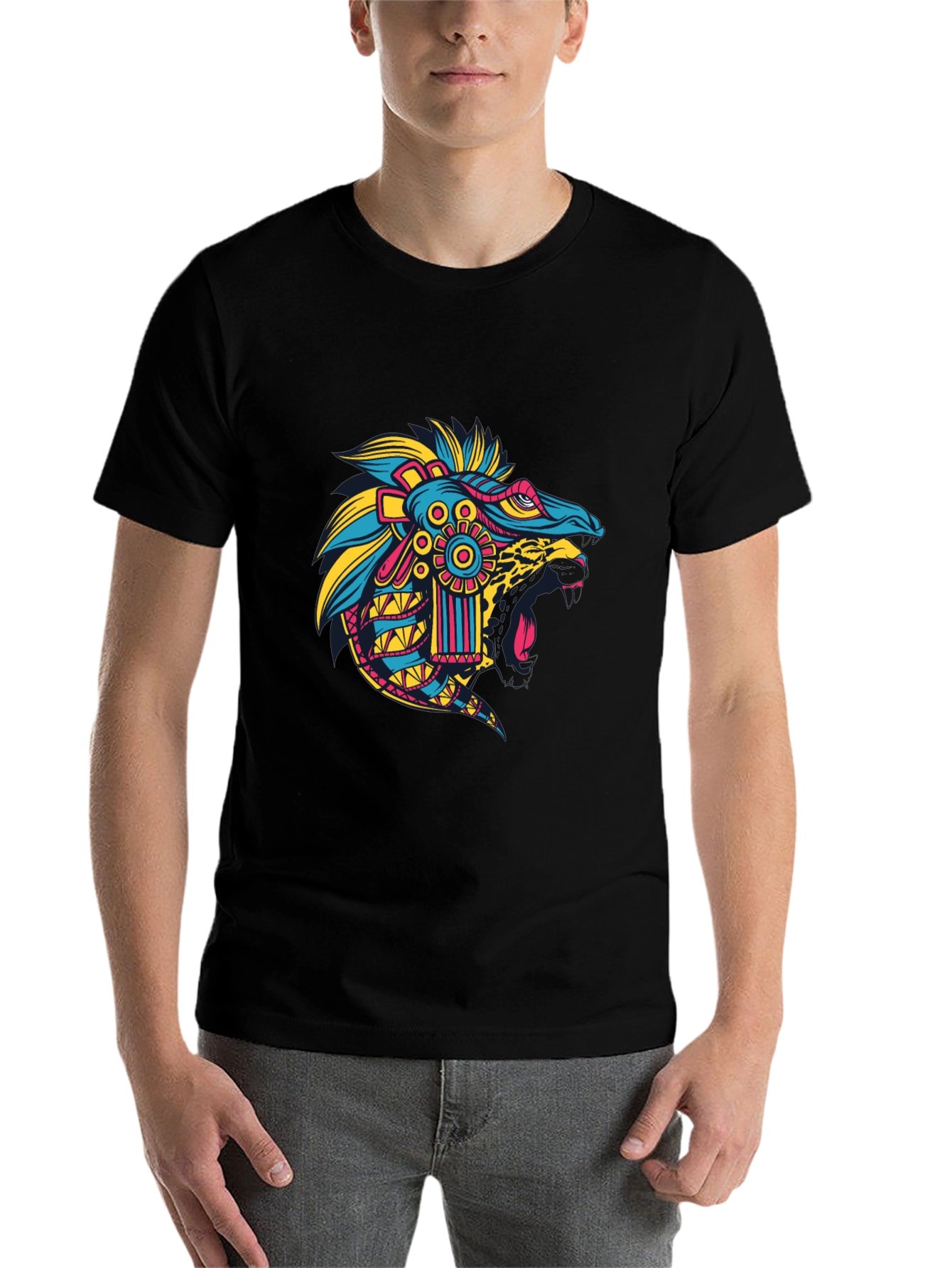 Black Aztec Jaguar Head T-Shirt - Bold Graphic Tee view 7