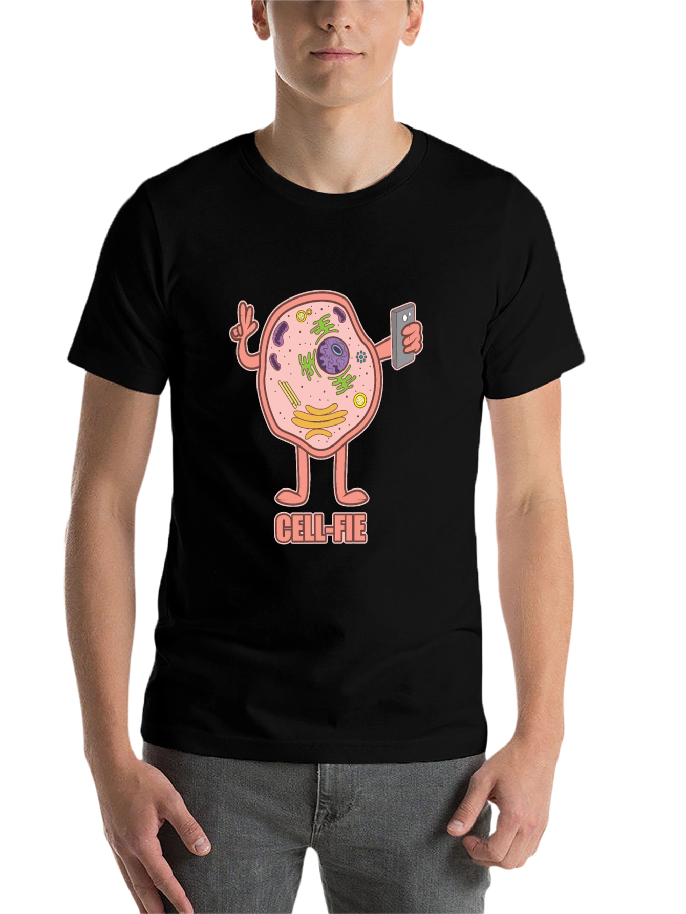 Black Cell-fie T-Shirt: Science Humor Tee view 7
