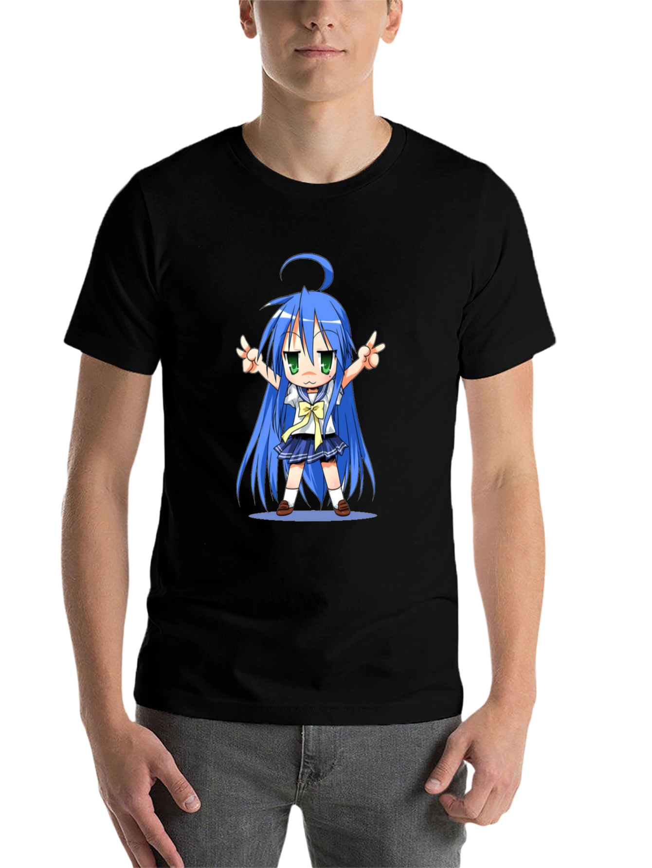 Black Anime Girl Graphic T-Shirt - Black Cotton Tee view 7