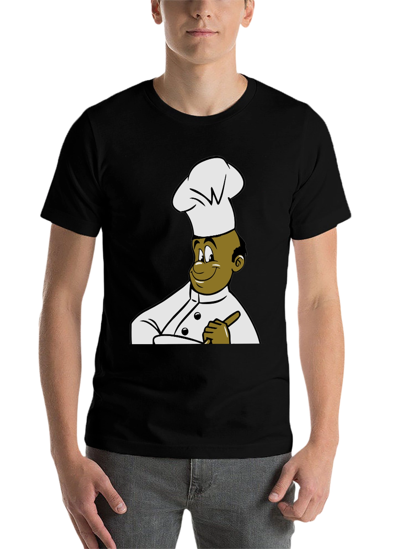 Black Chef Cartoon T-Shirt - Black Cotton Tee view 7