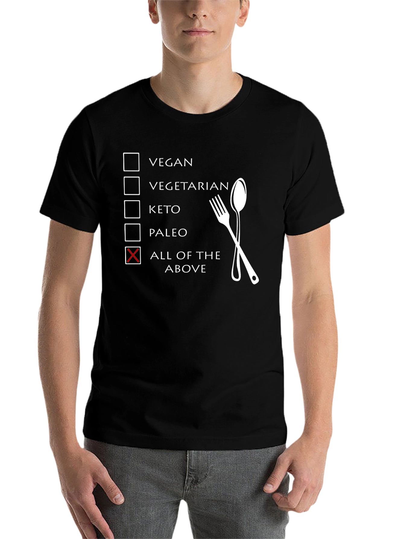 Black All of the Above Diet T-Shirt Funny Foodie Tee view 7