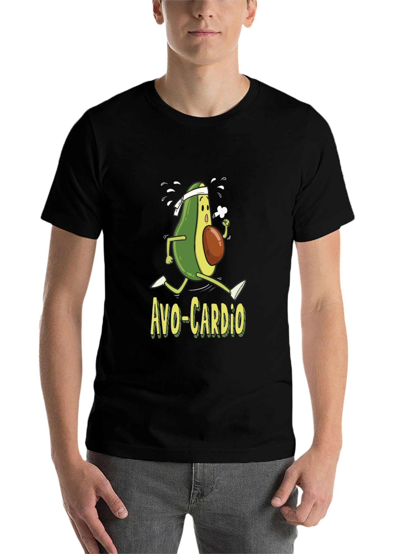 Black Avo-Cardio T-Shirt Funny Avocado Running Workout Tee view 7
