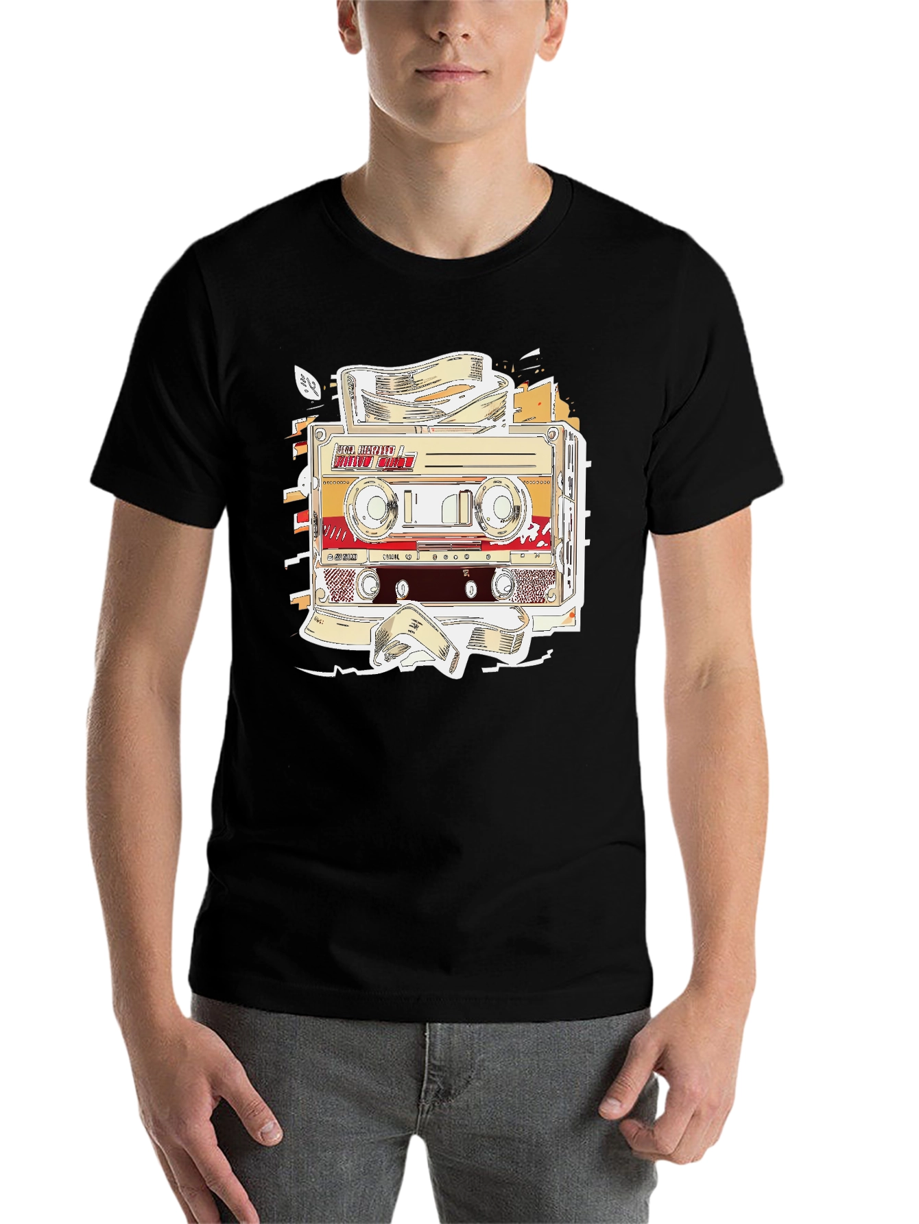 Black Retro Cassette Tape Graphic T-Shirt - Vintage Music Lover Tee view 7