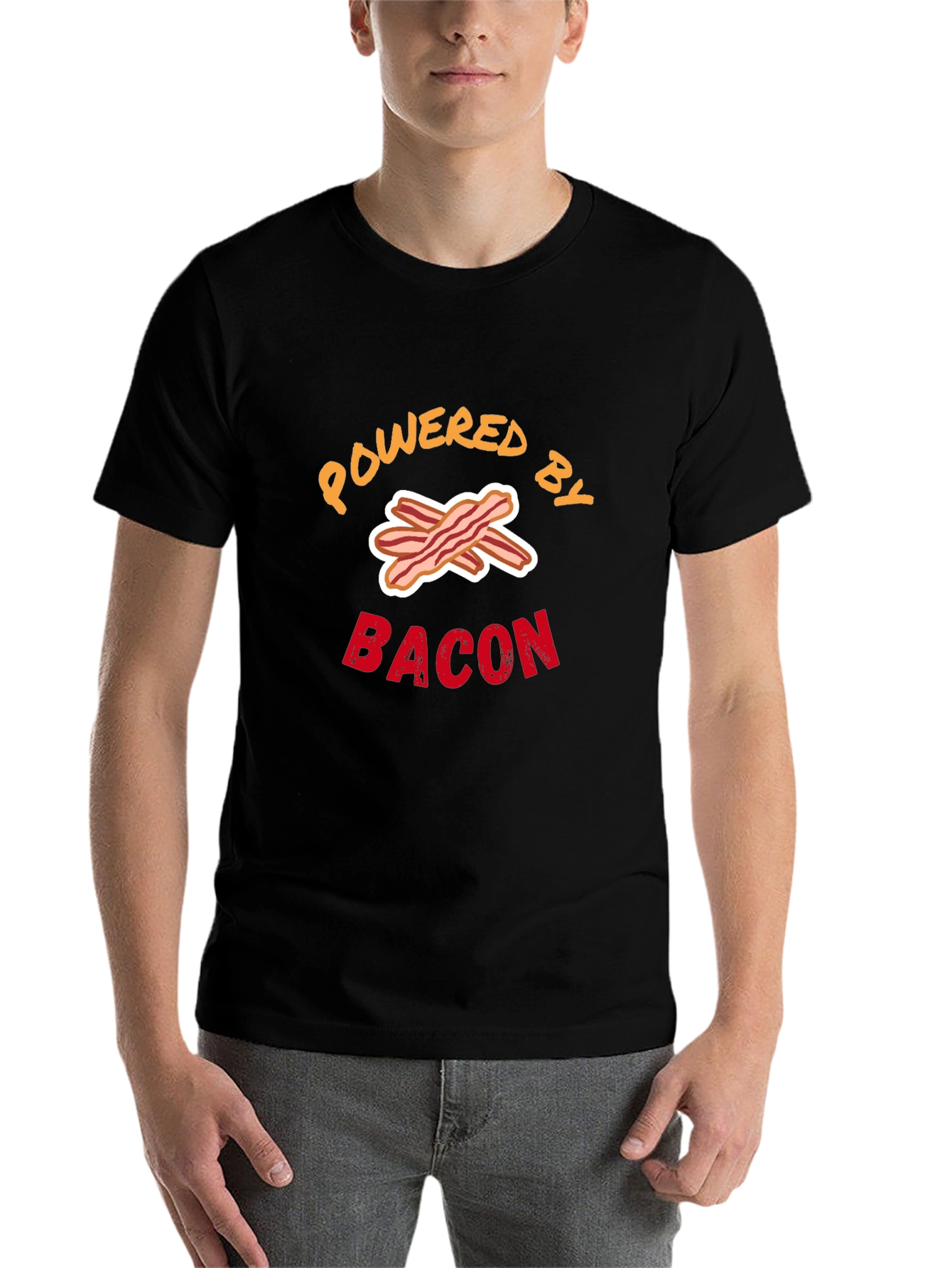Black Powered by Bacon Graphic Tee view 7