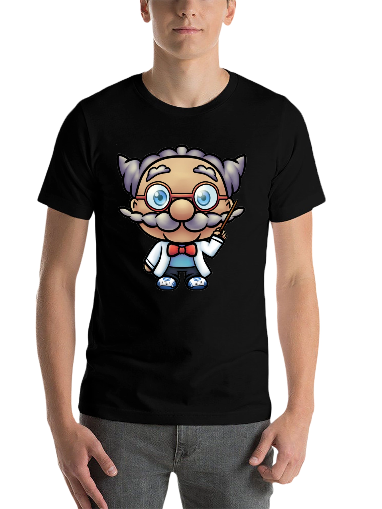 Black Scientist Cartoon Graphic Tee - Black T-Shirt view 7