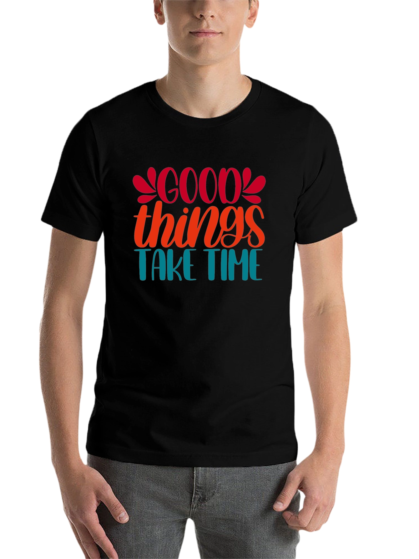 Black Good Things Take Time Black Graphic Tee view 7