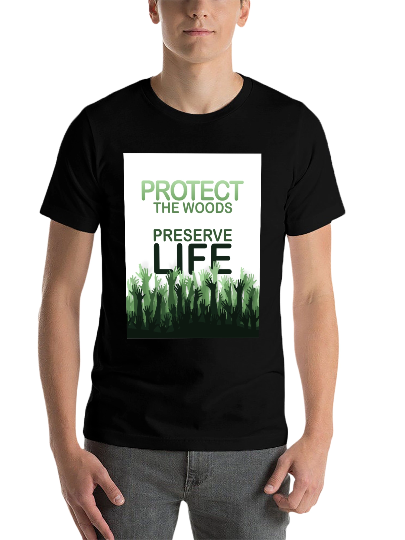 Black Protect the Woods, Preserve Life Graphic Tee view 7