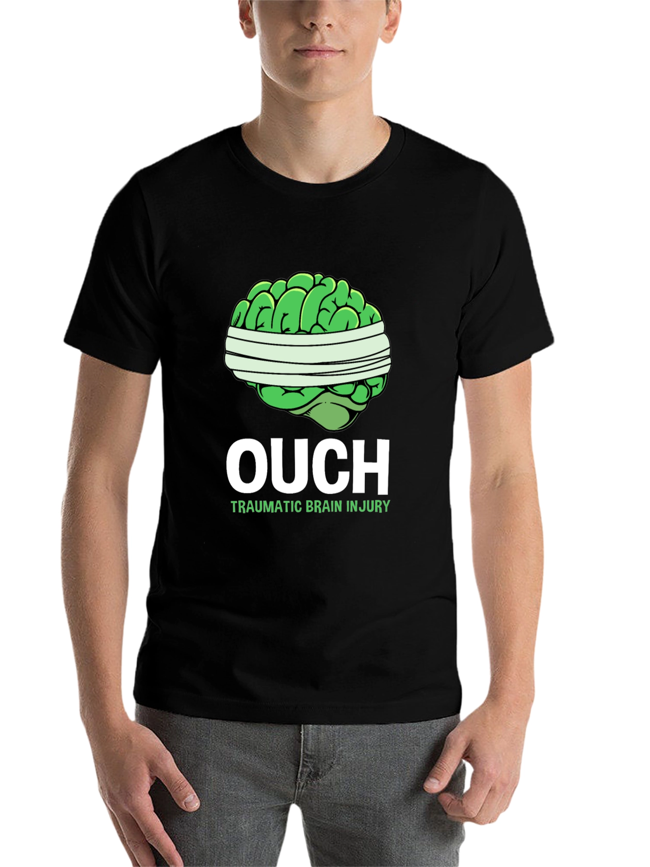 Black Ouch Traumatic Brain Injury T-Shirt view 7