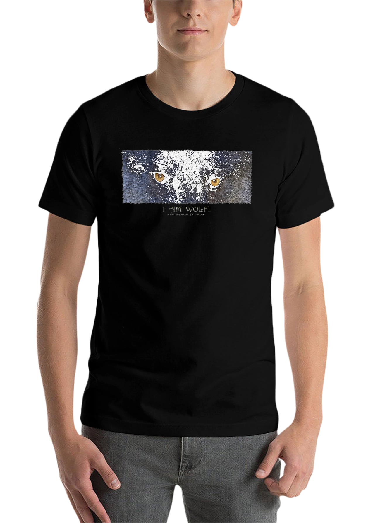 Black I Am Wolf! Graphic Print Black T-Shirt view 7