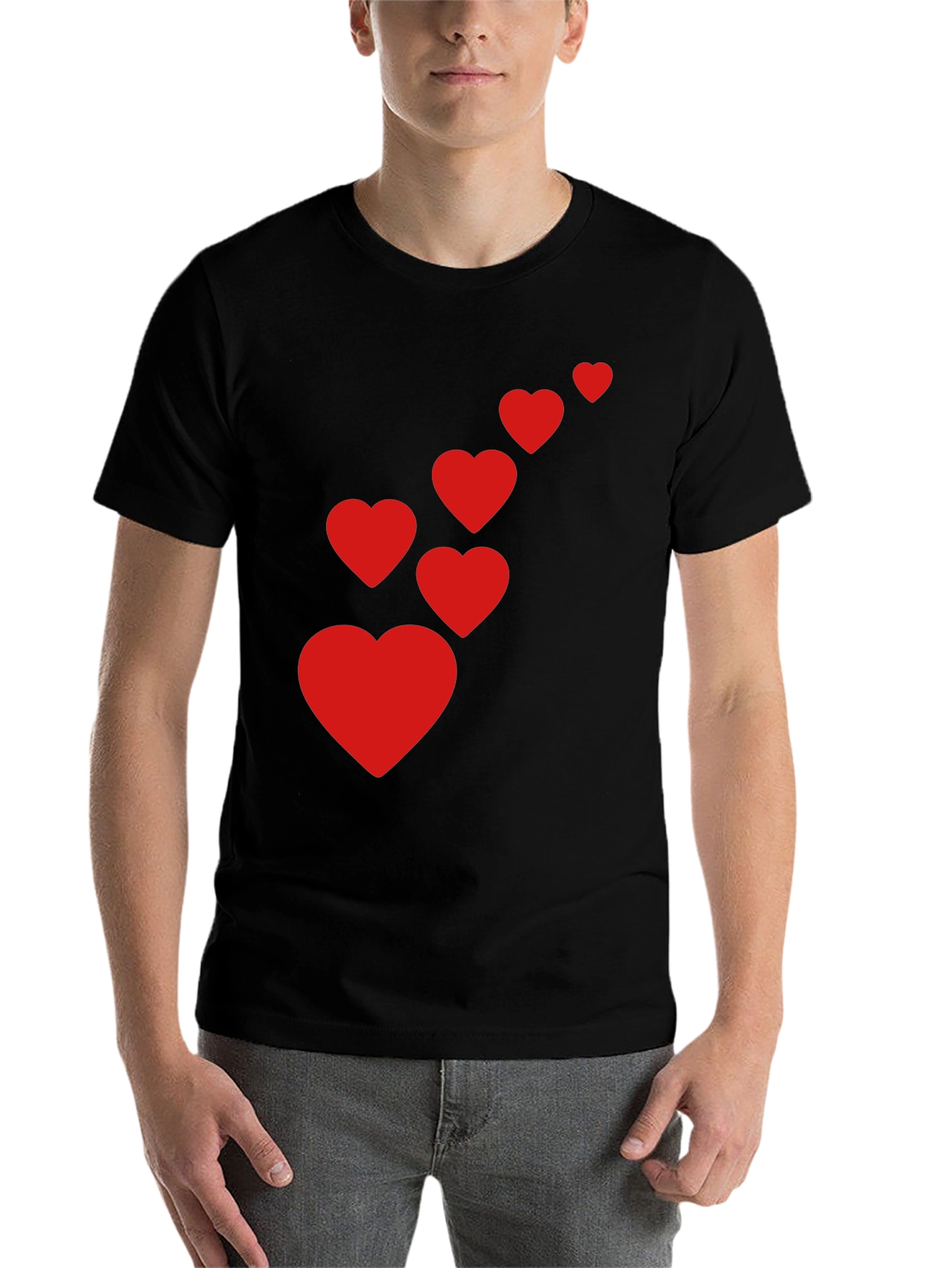 Black Men's Black T-Shirt with Red Heart Cascade view 7