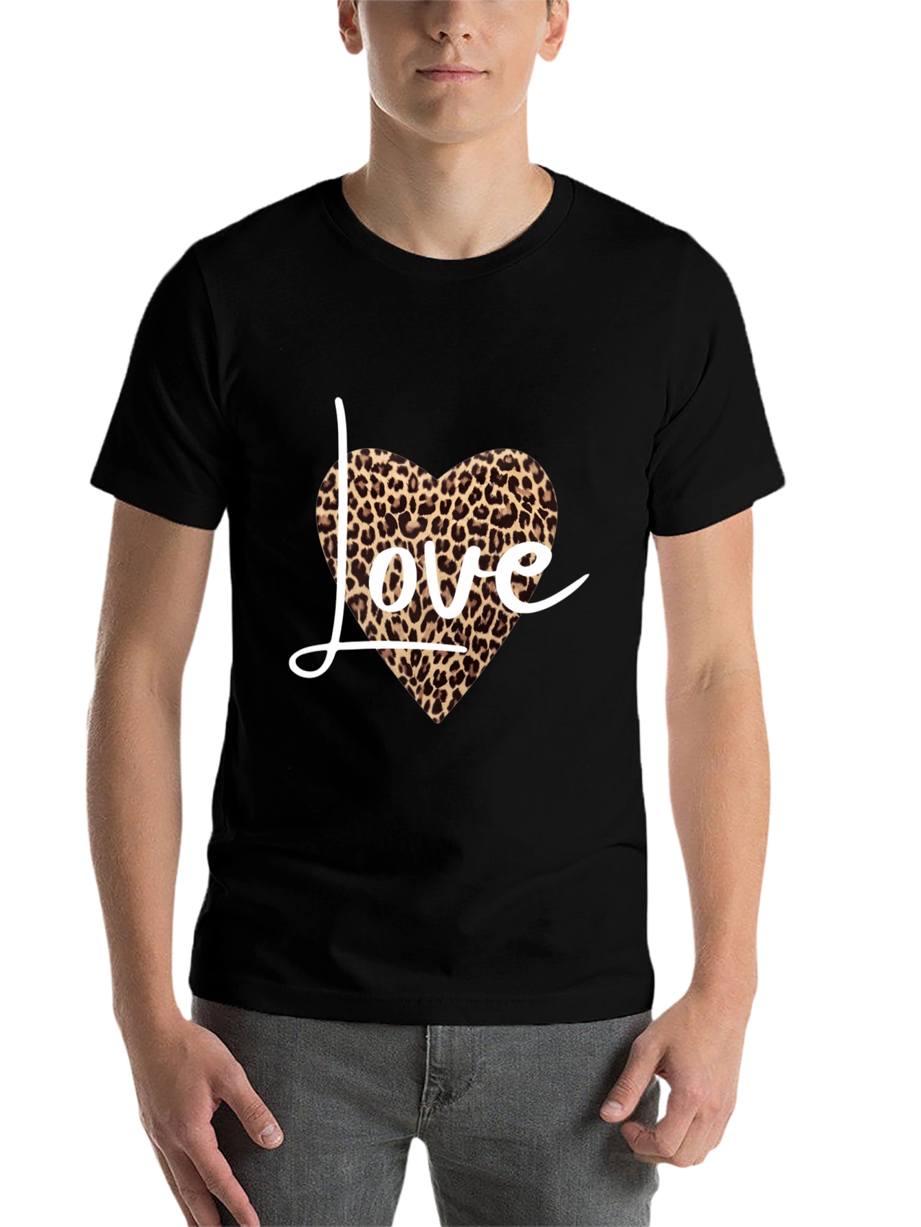 Black Leopard Love Heart Print Black T-Shirt view 7